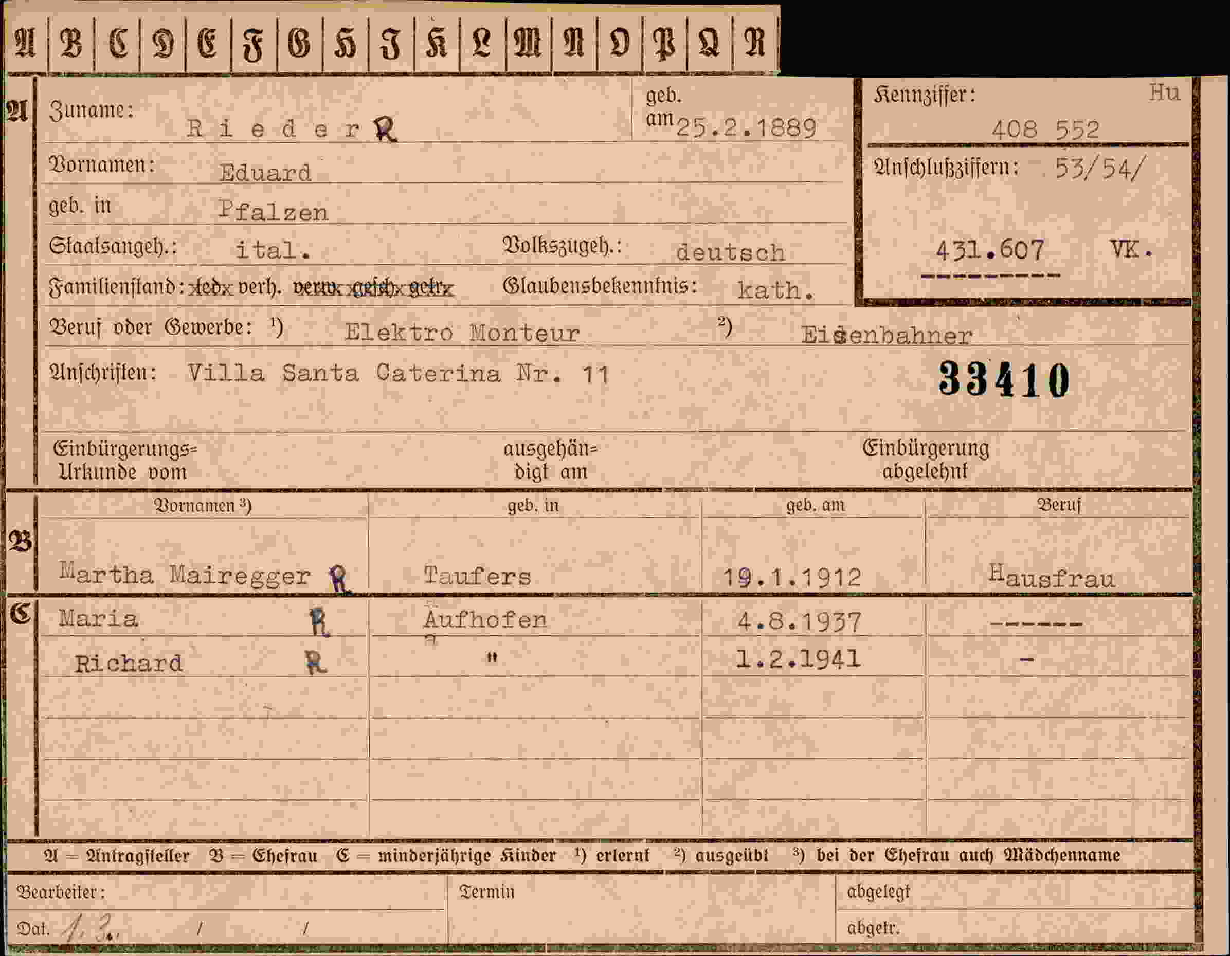 Dokument für Eduard Rieder
