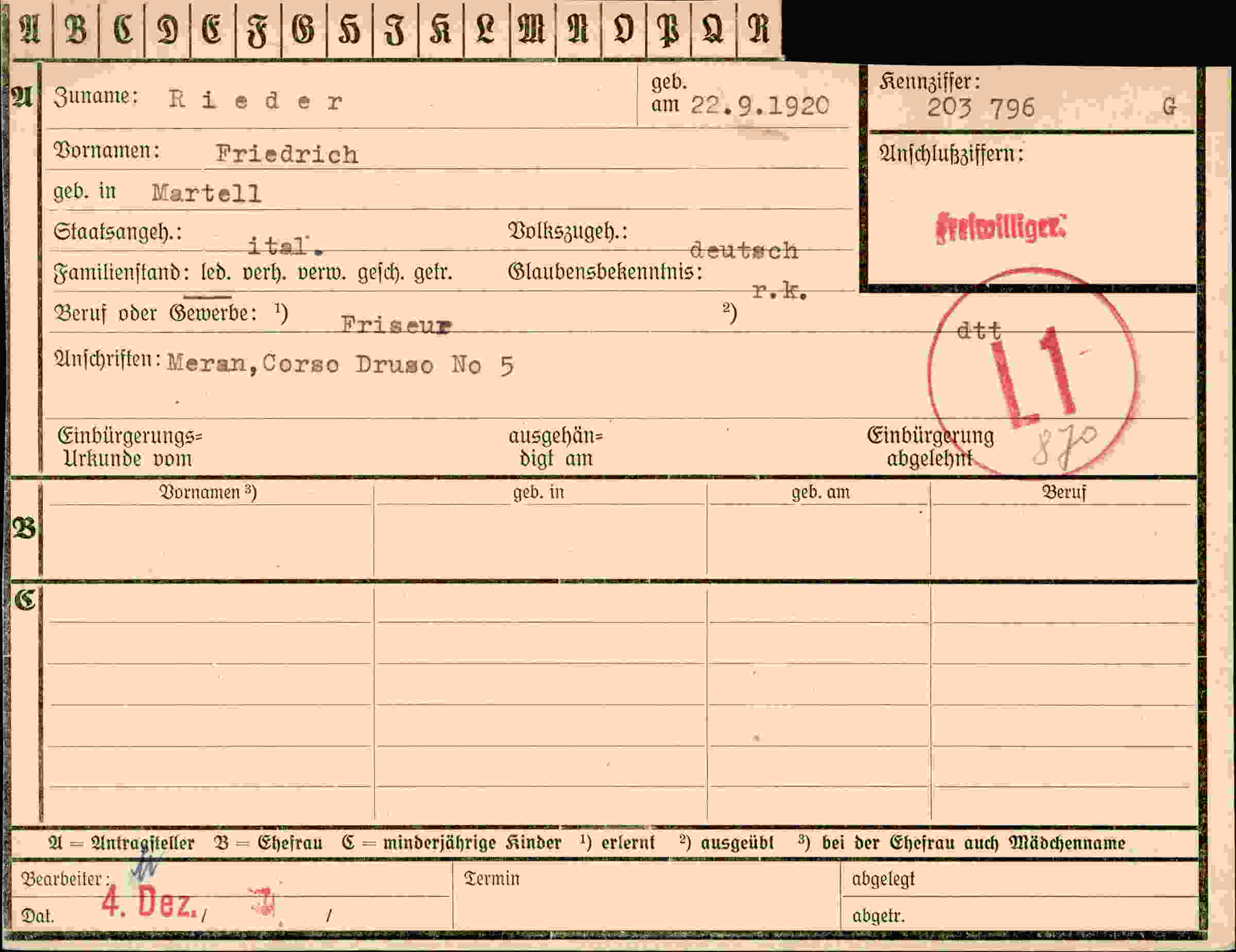 Vorderseite des Dokuments
