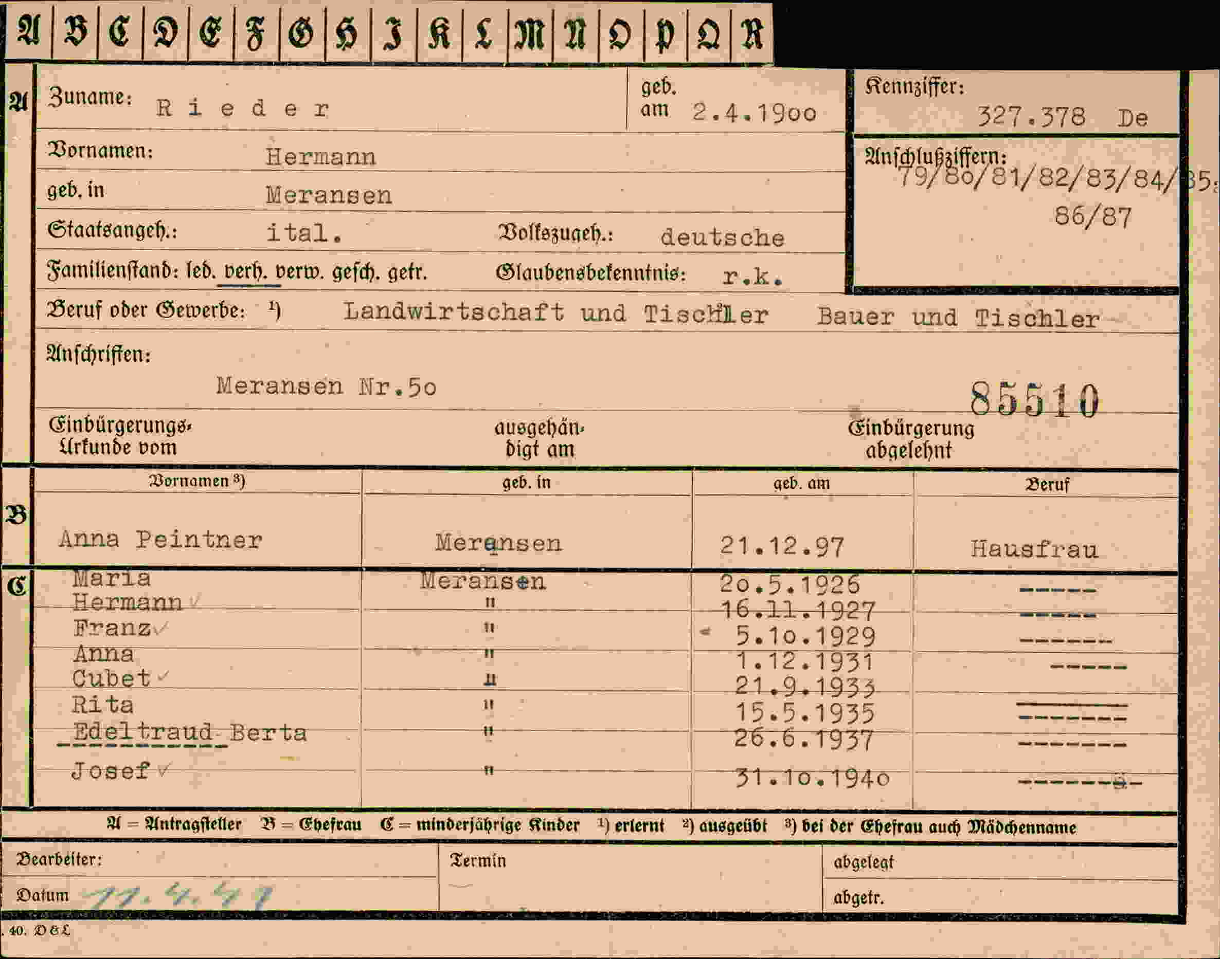 Vorderseite des Dokuments