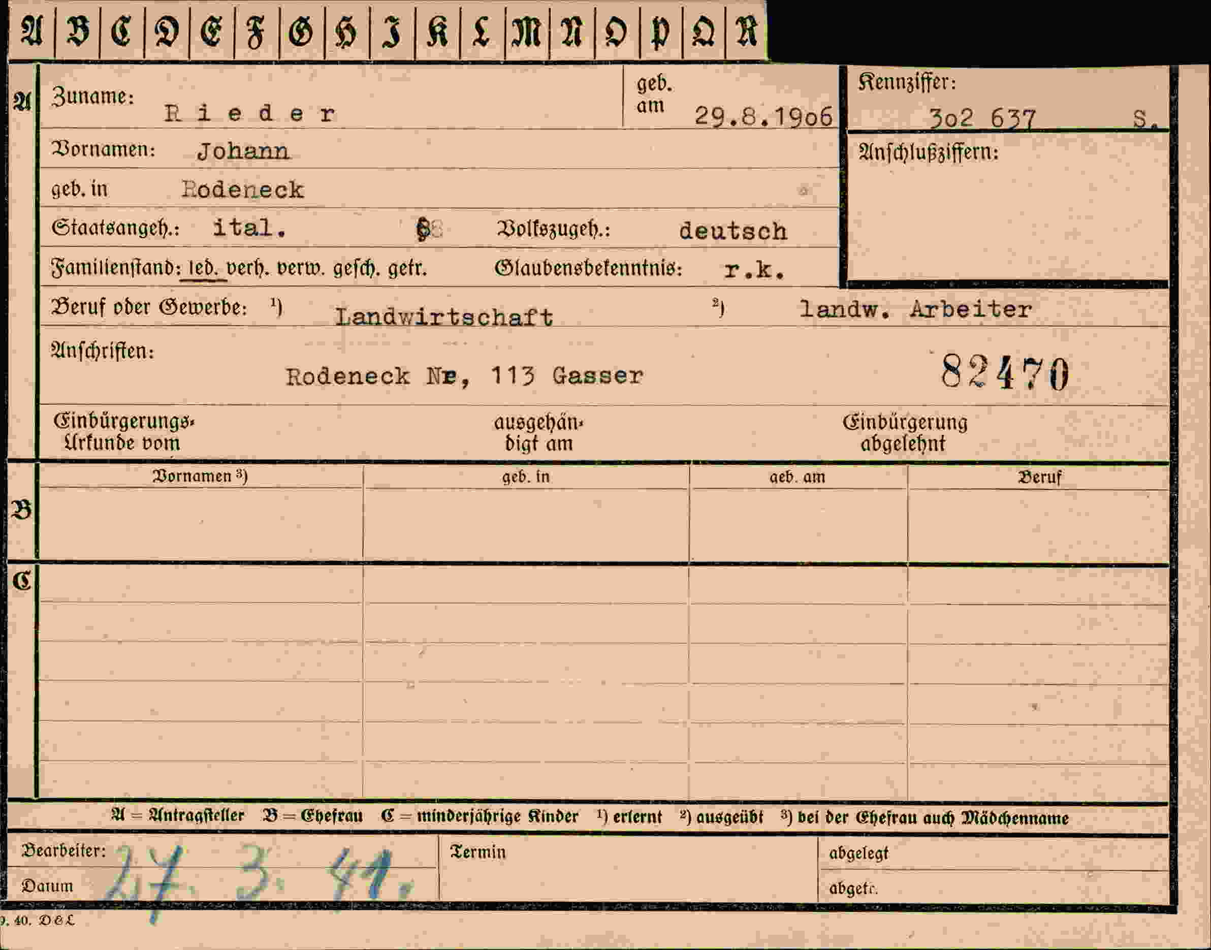 Vorderseite des Dokuments