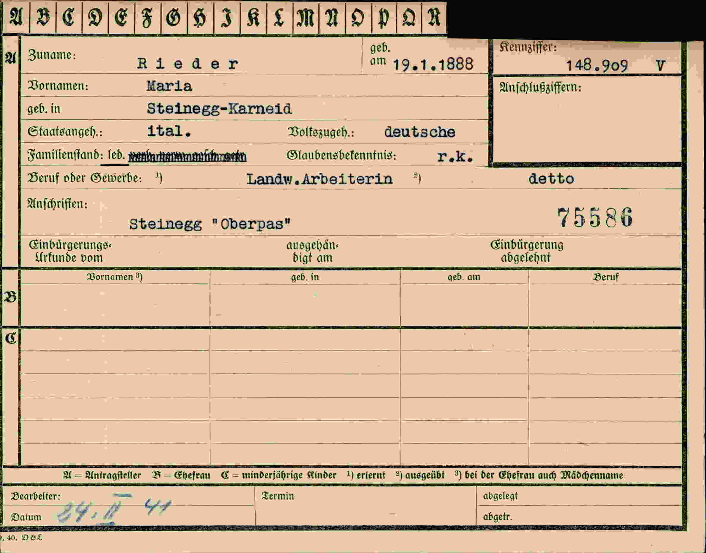 Vorderseite des Dokuments