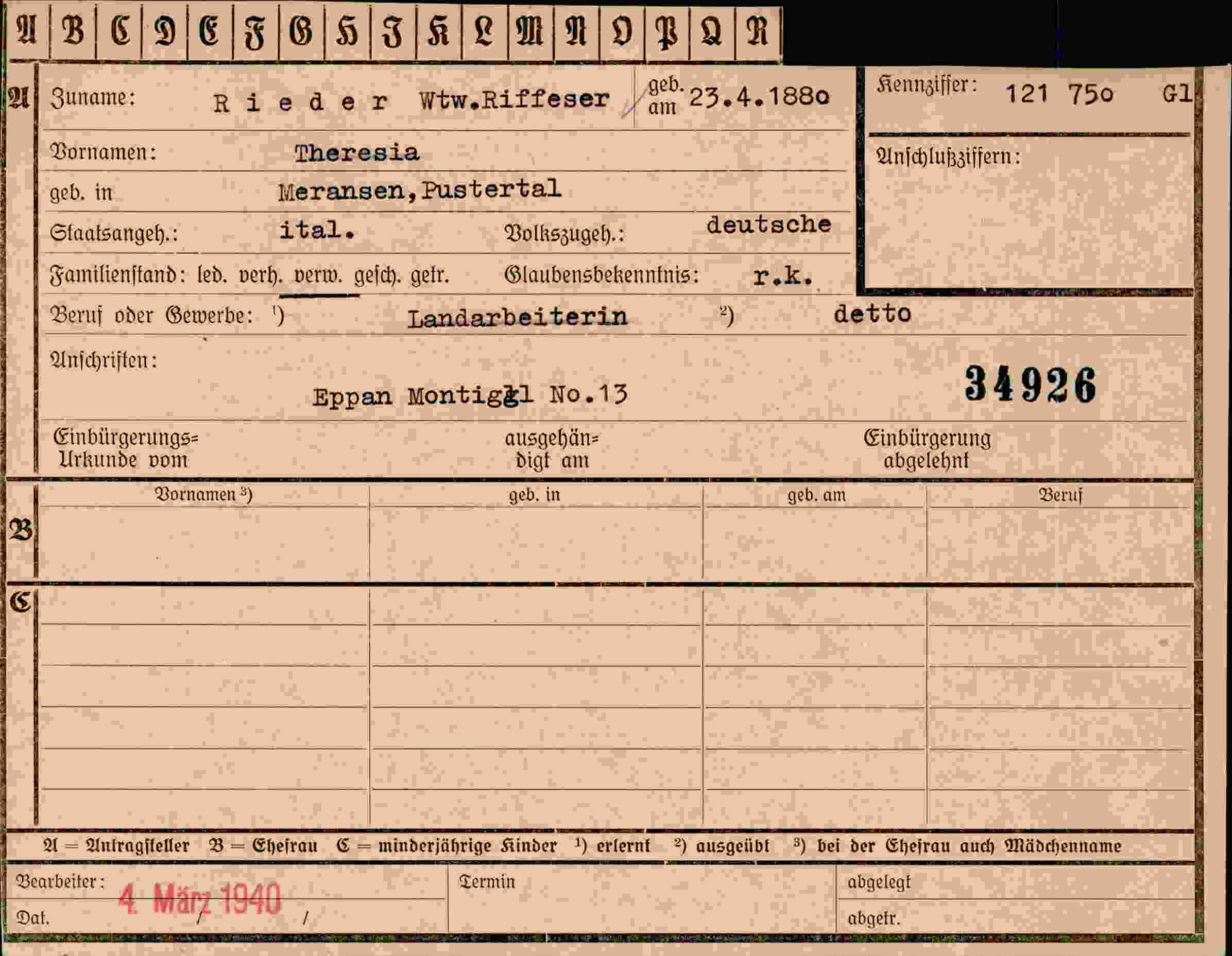 Vorderseite des Dokuments
