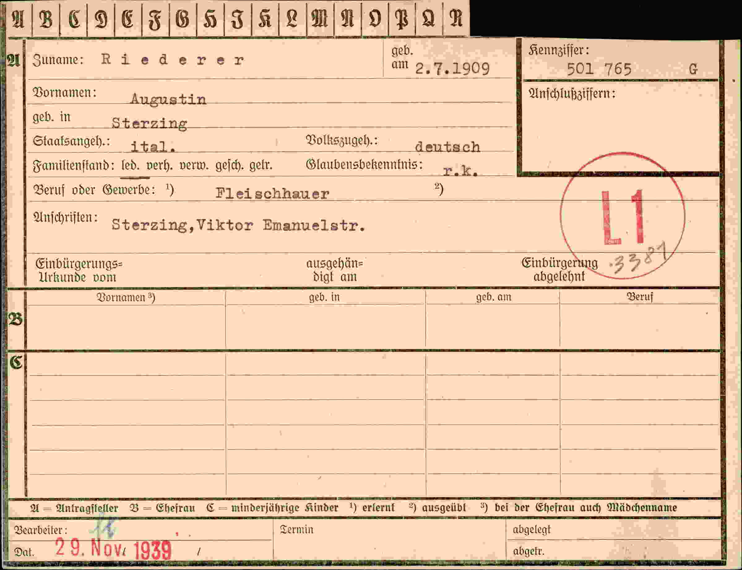 Vorderseite des Dokuments