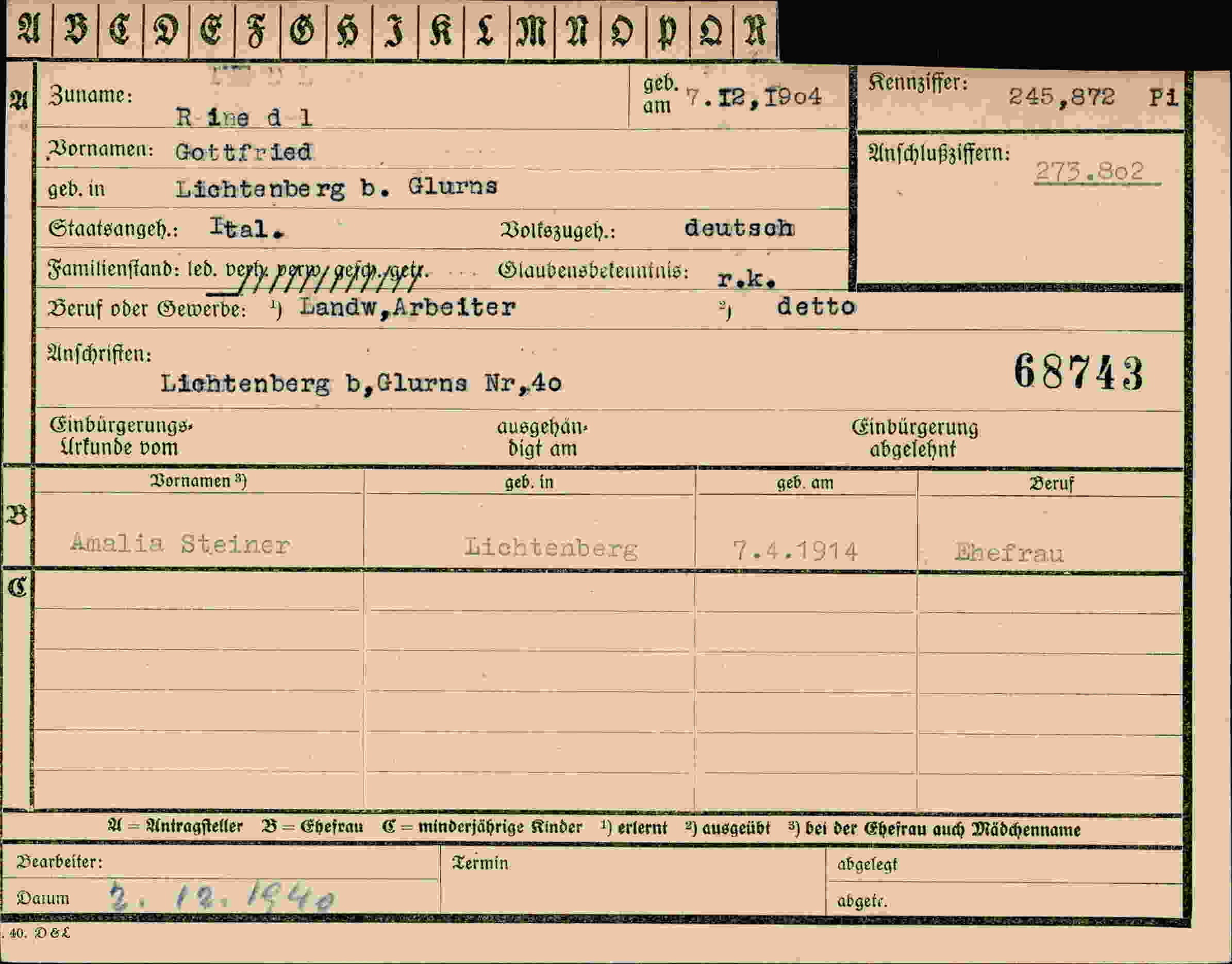 Vorderseite des Dokuments
