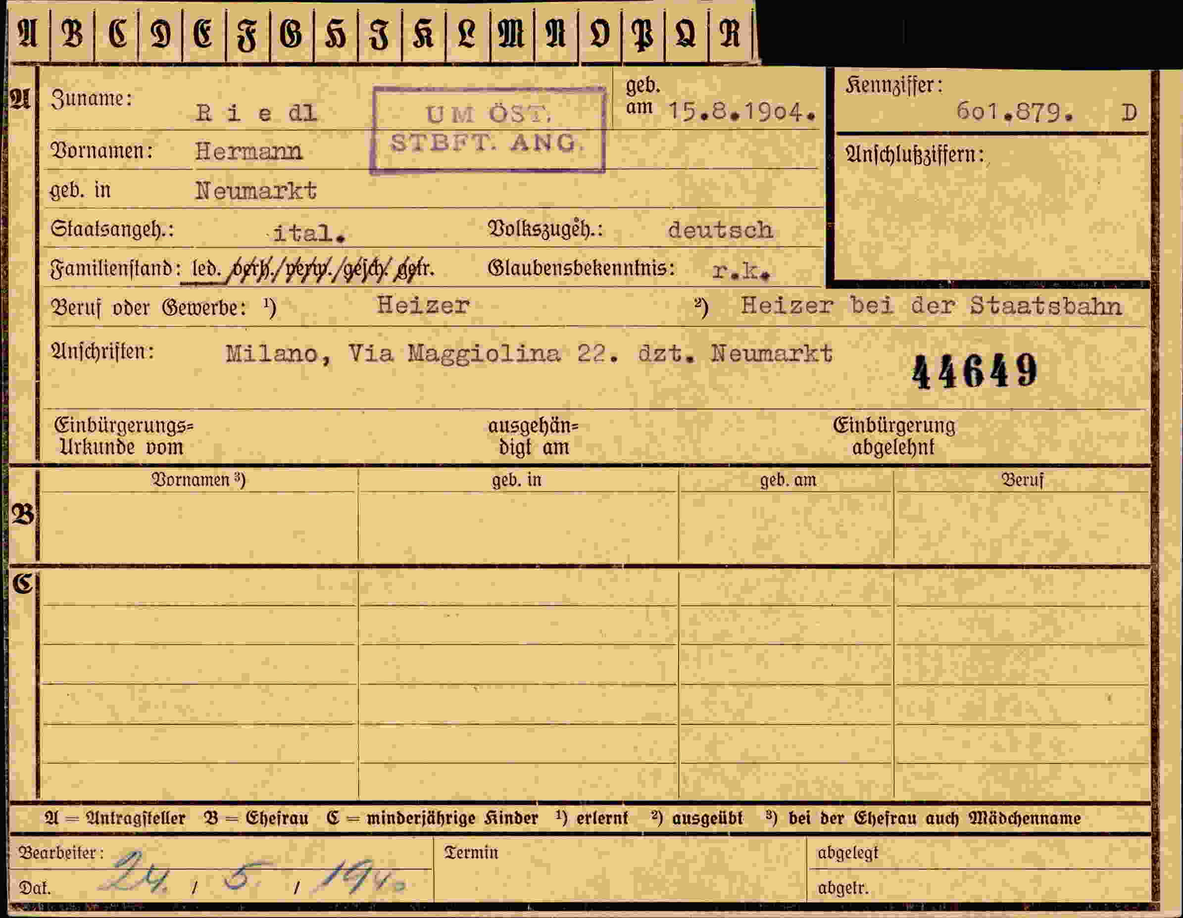 Dokument für Hermann Riedl
