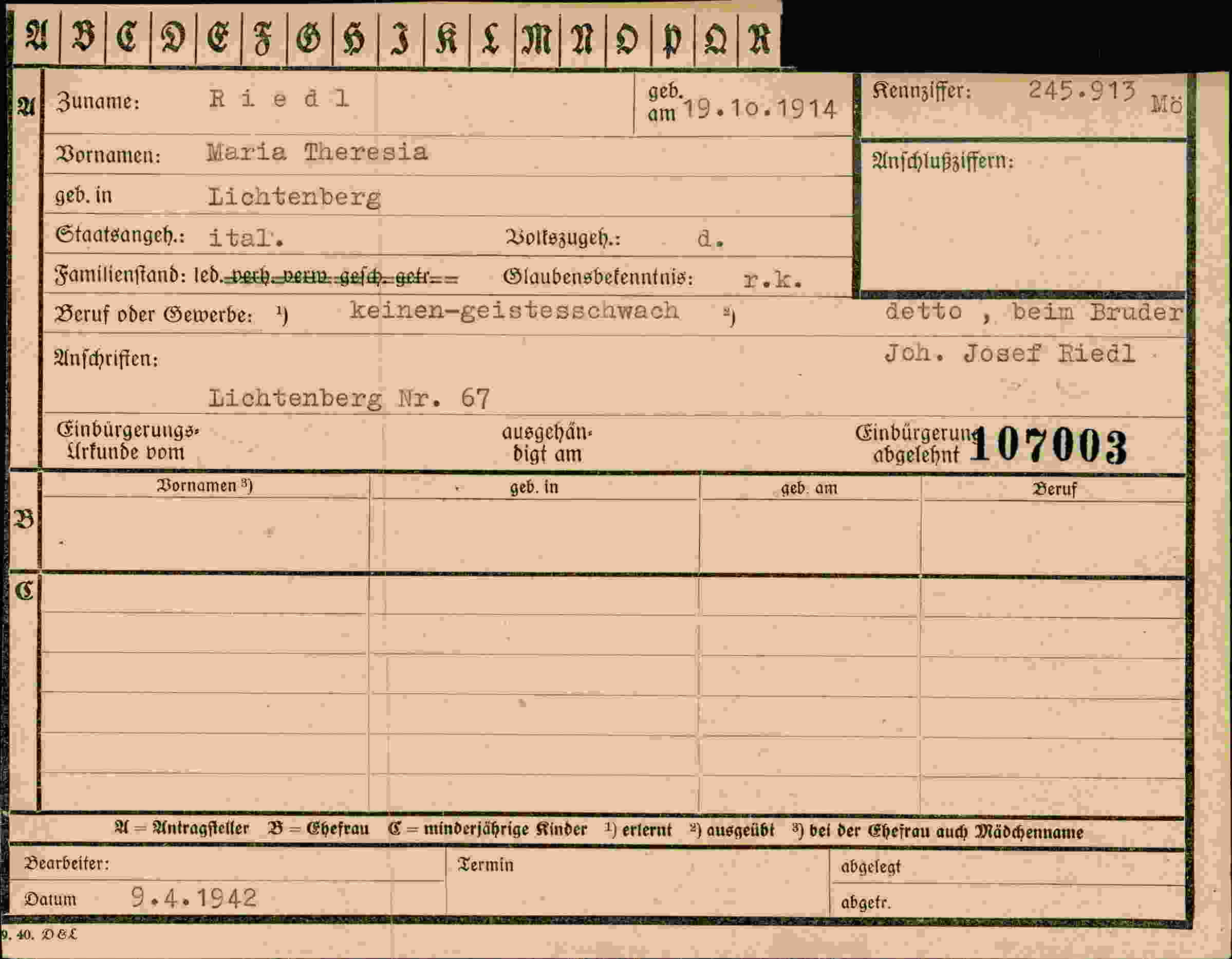 Dokument für Maria Theresia Riedl