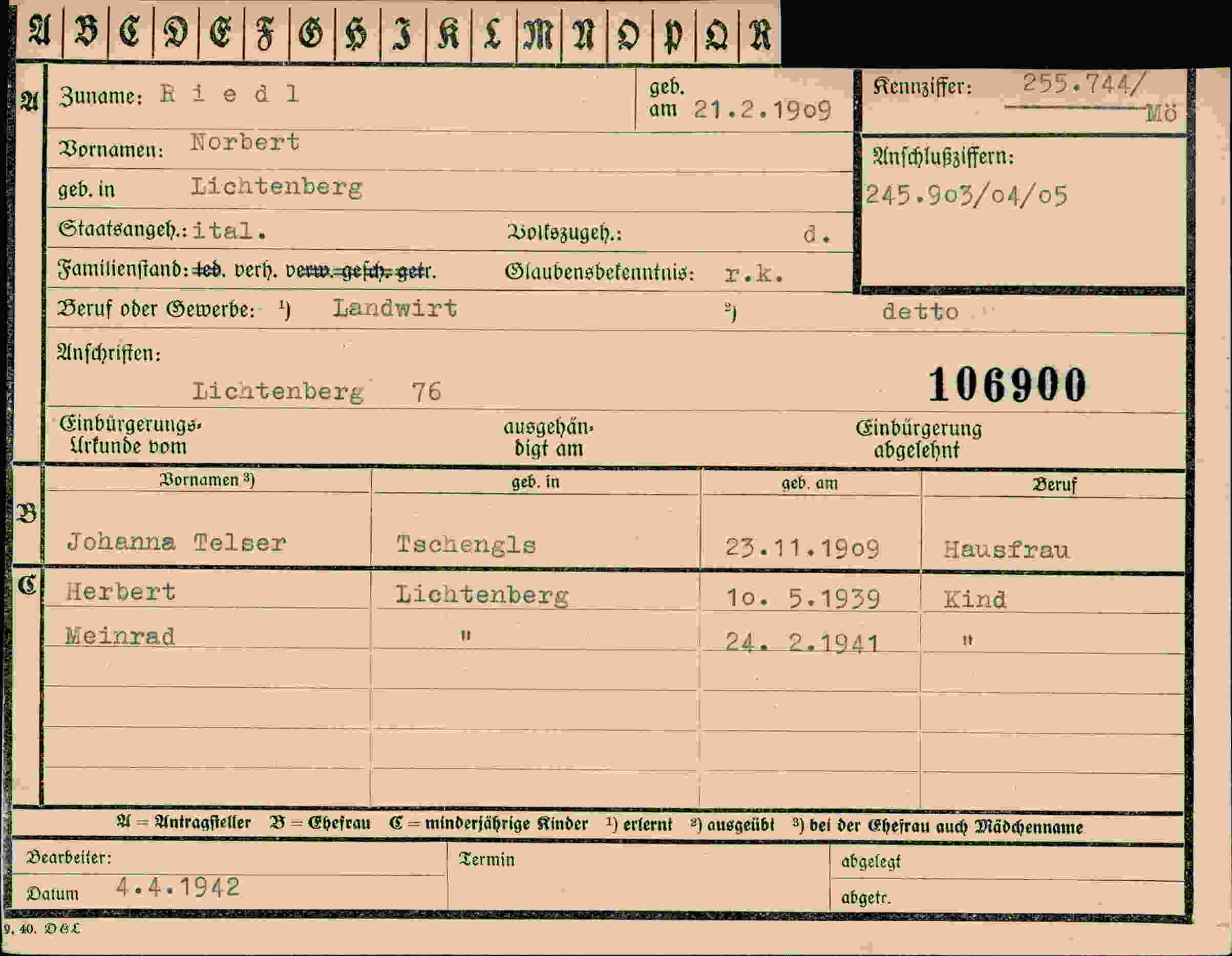 Vorderseite des Dokuments