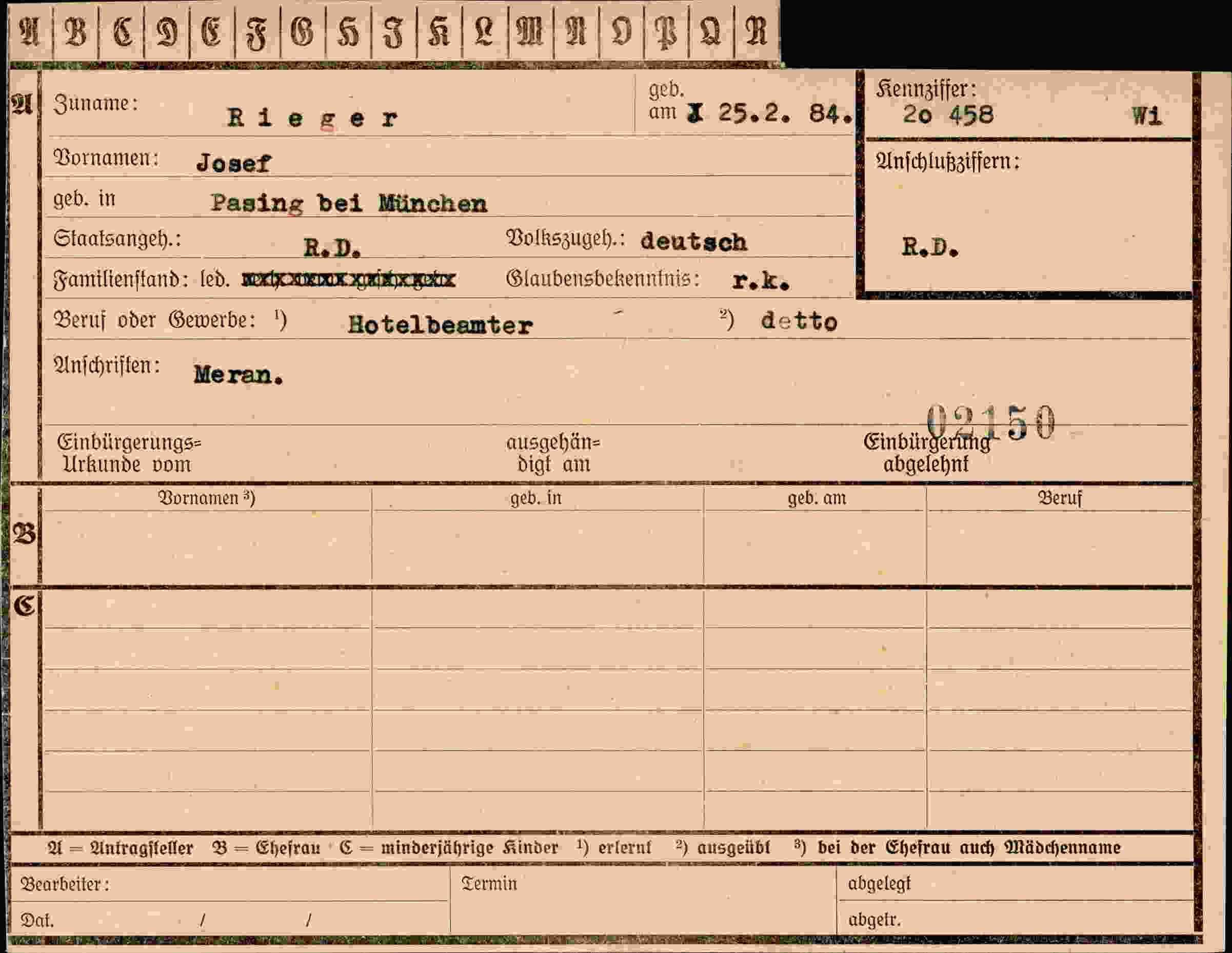 Dokument für Josef Rieger