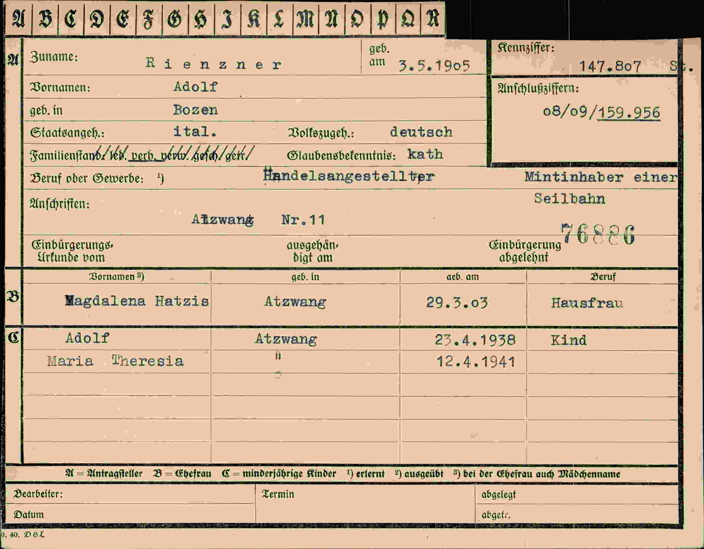 Dokument für Adolf Rienzner