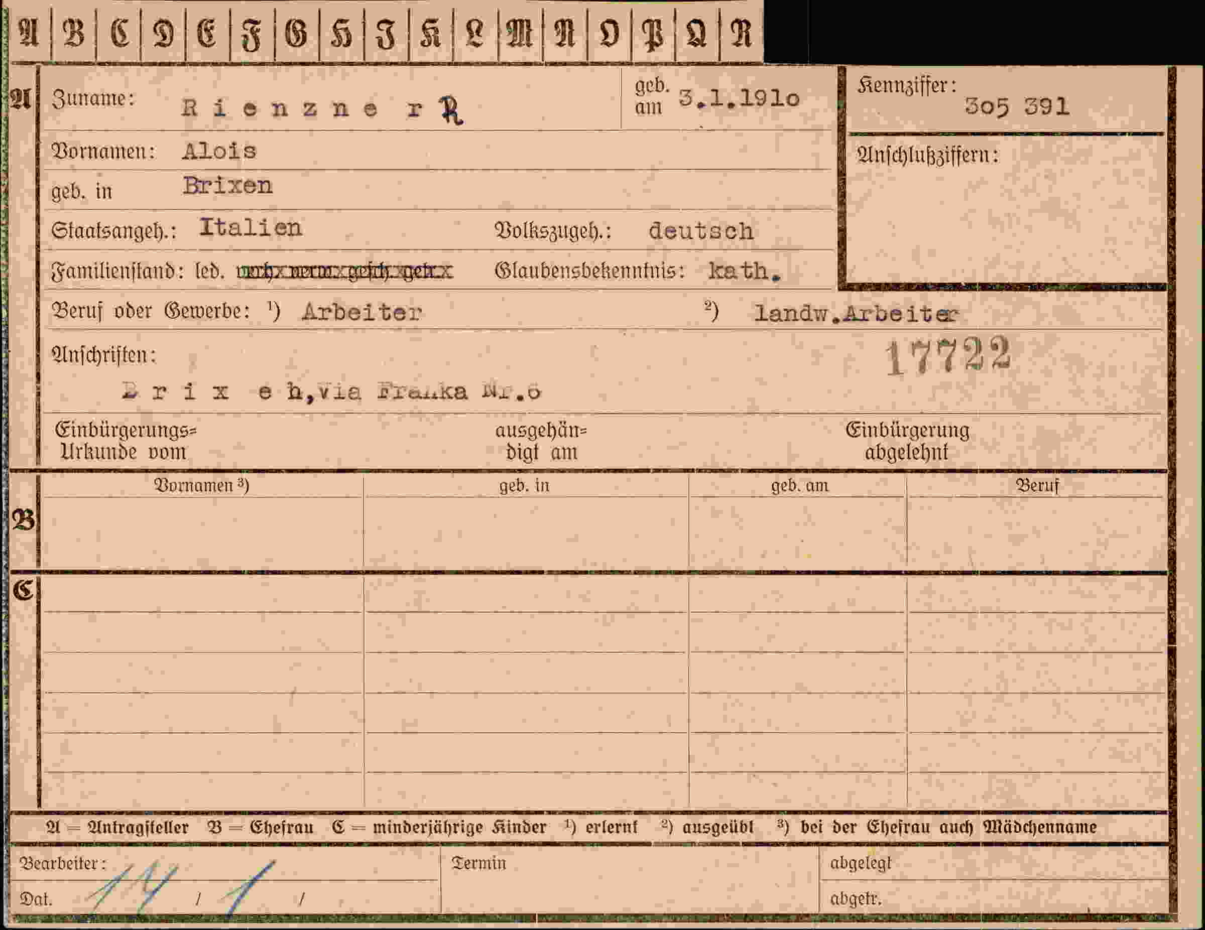 Dokument für Alois RienznerR