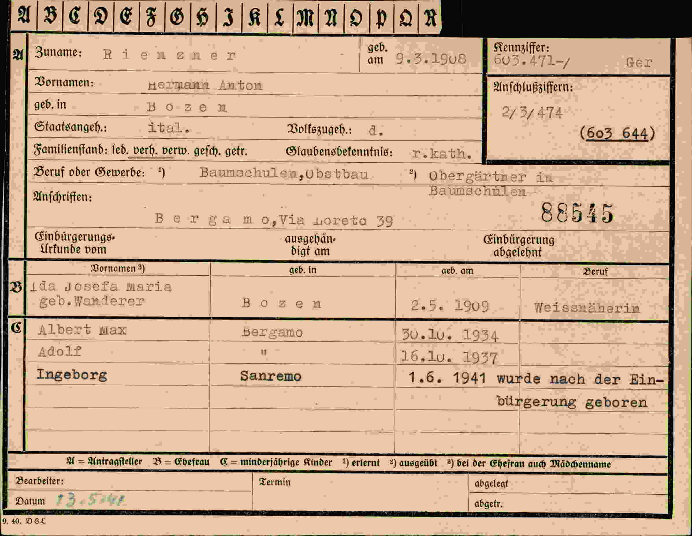 Dokument für Hermann Anton Rienzner