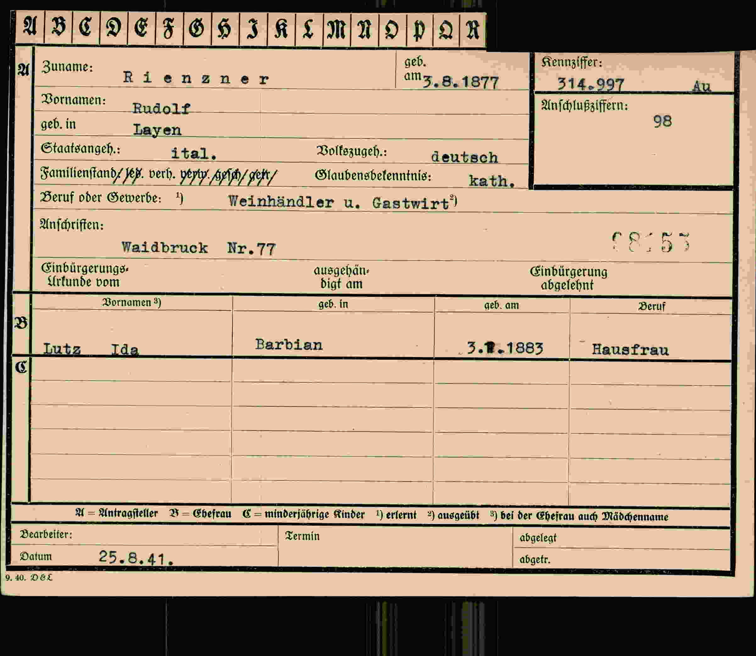 Dokument für Rudolf Rienzner