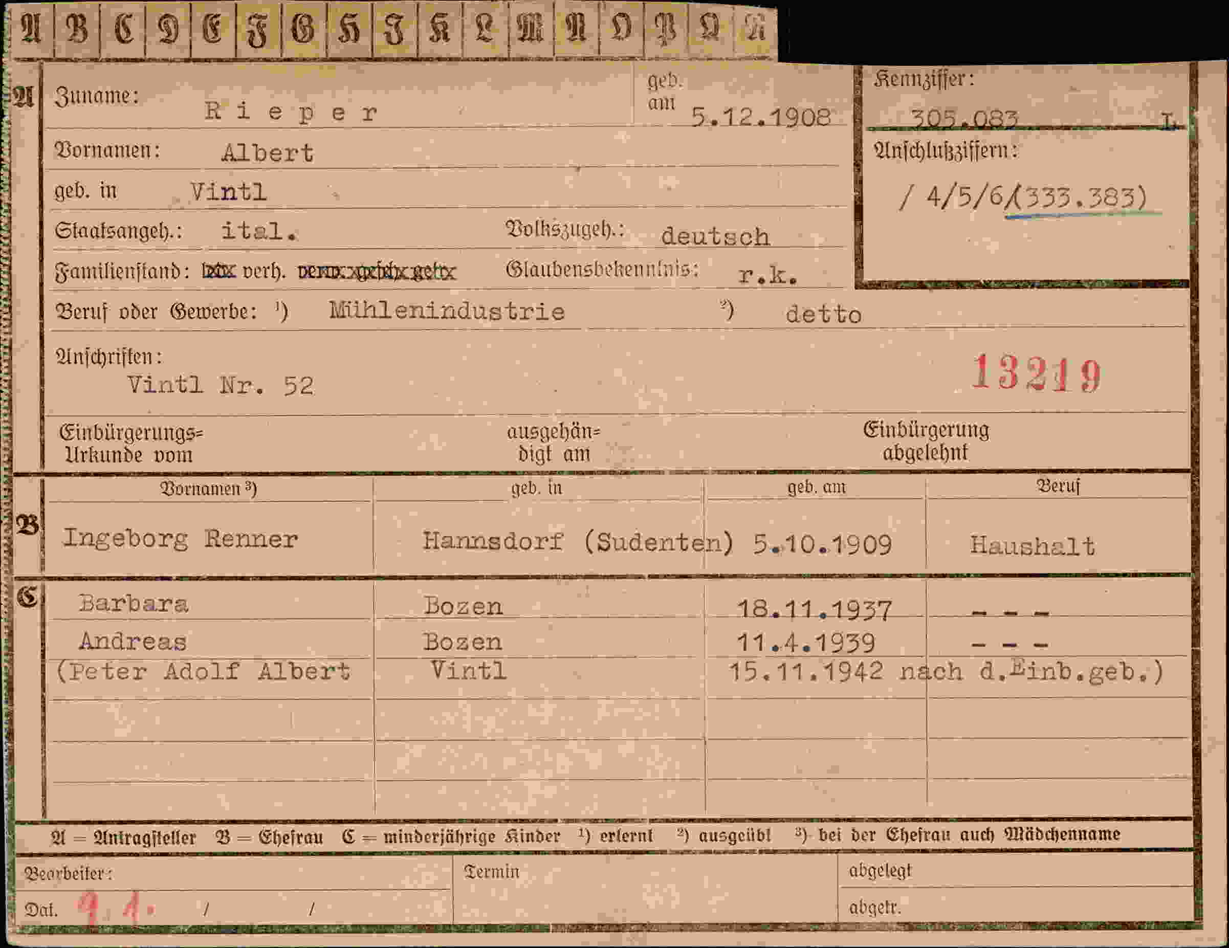 Dokument für Albert Rieper