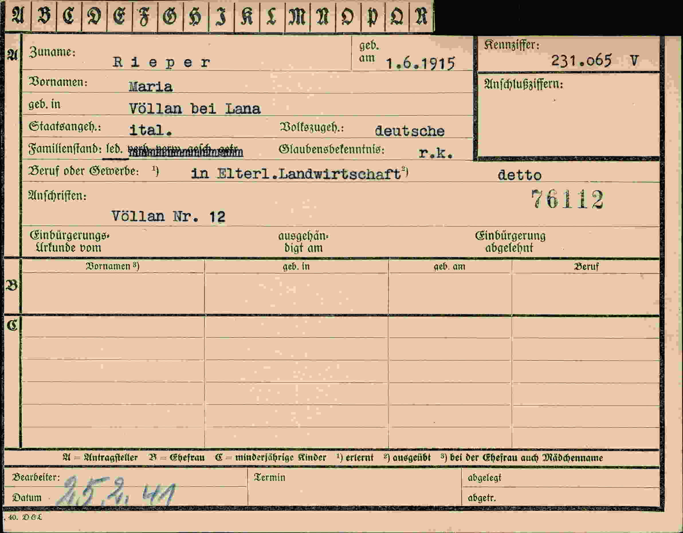 Dokument für Maria Rieper