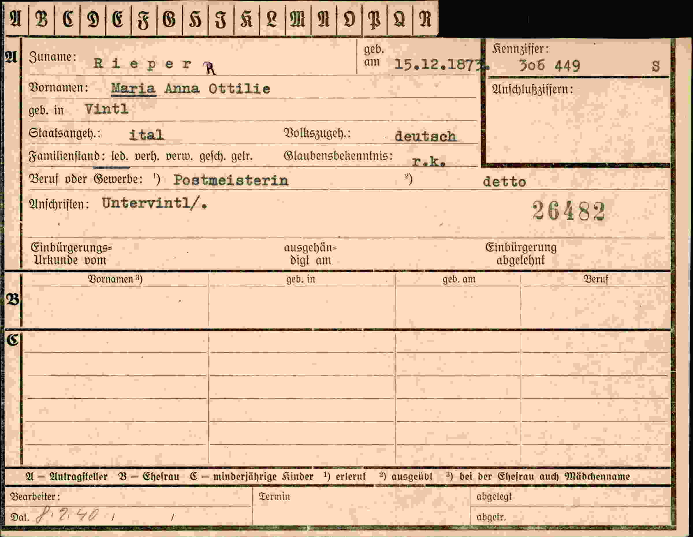 Dokument für Maria Anna Ottilie Rieper
