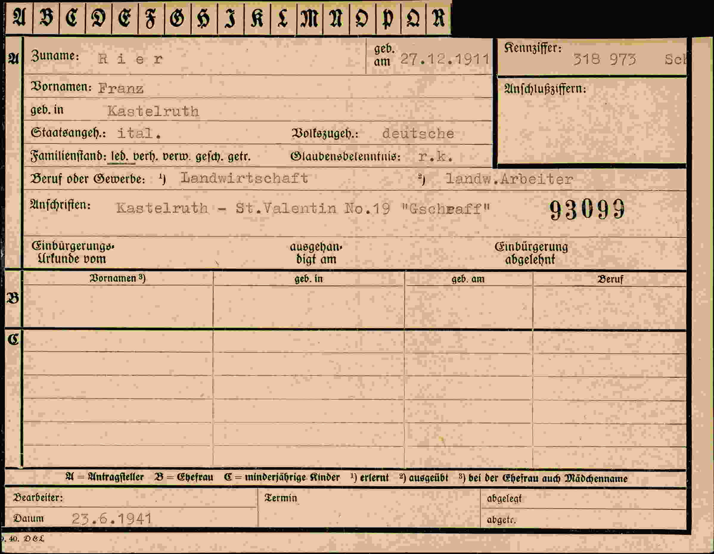 Vorderseite des Dokuments