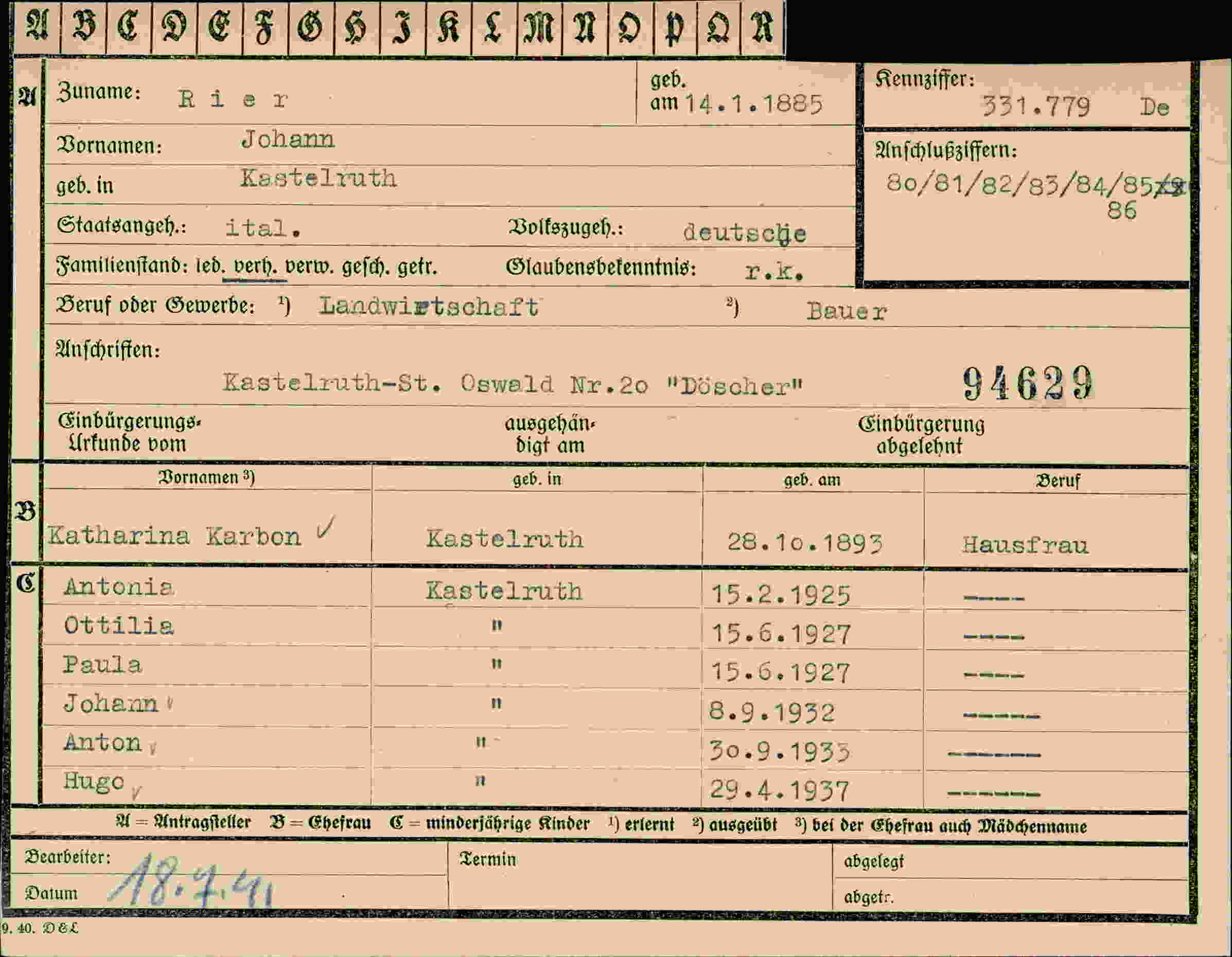 Vorderseite des Dokuments