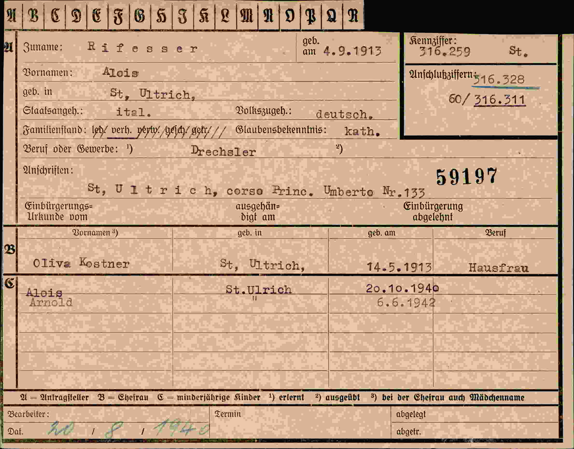 Dokument für Alois Rifesser