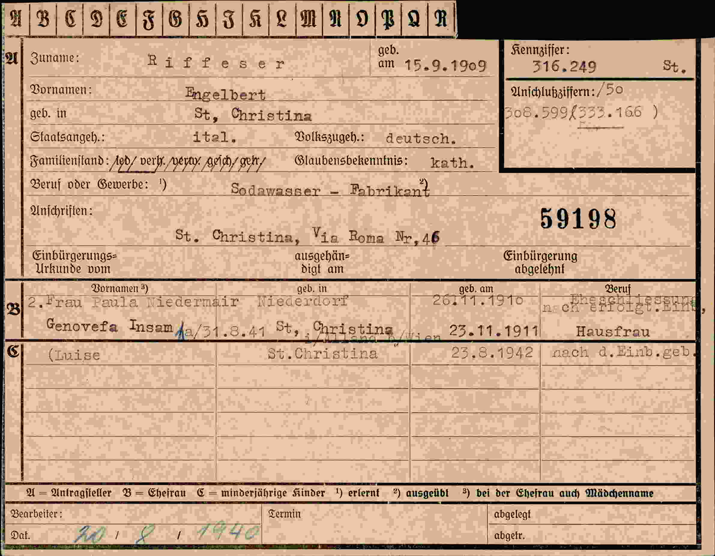 Dokument für Engelbert Riffeser