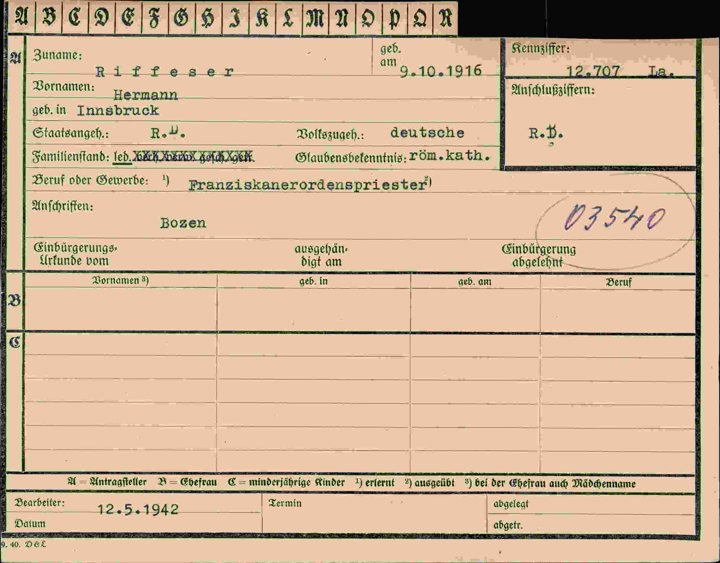 Vorderseite des Dokuments
