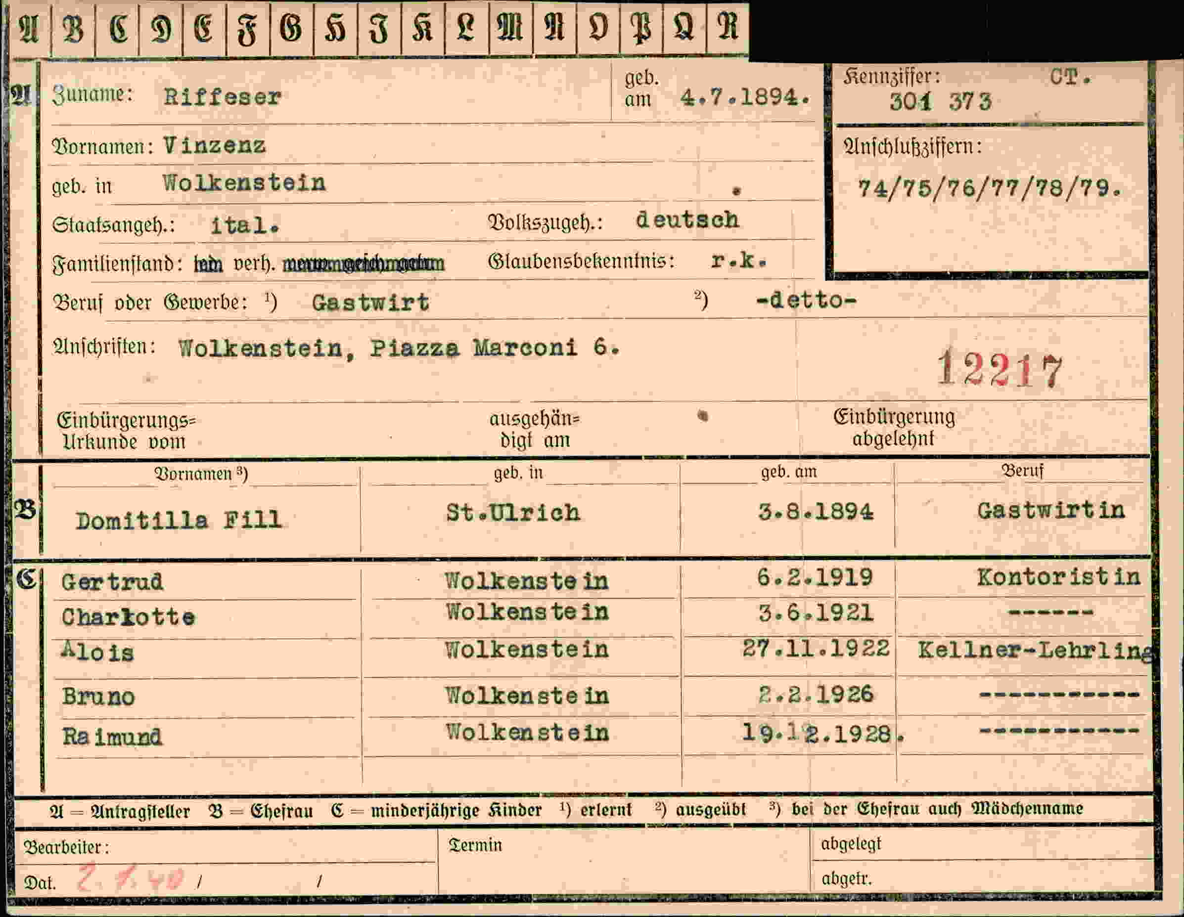 Vorderseite des Dokuments