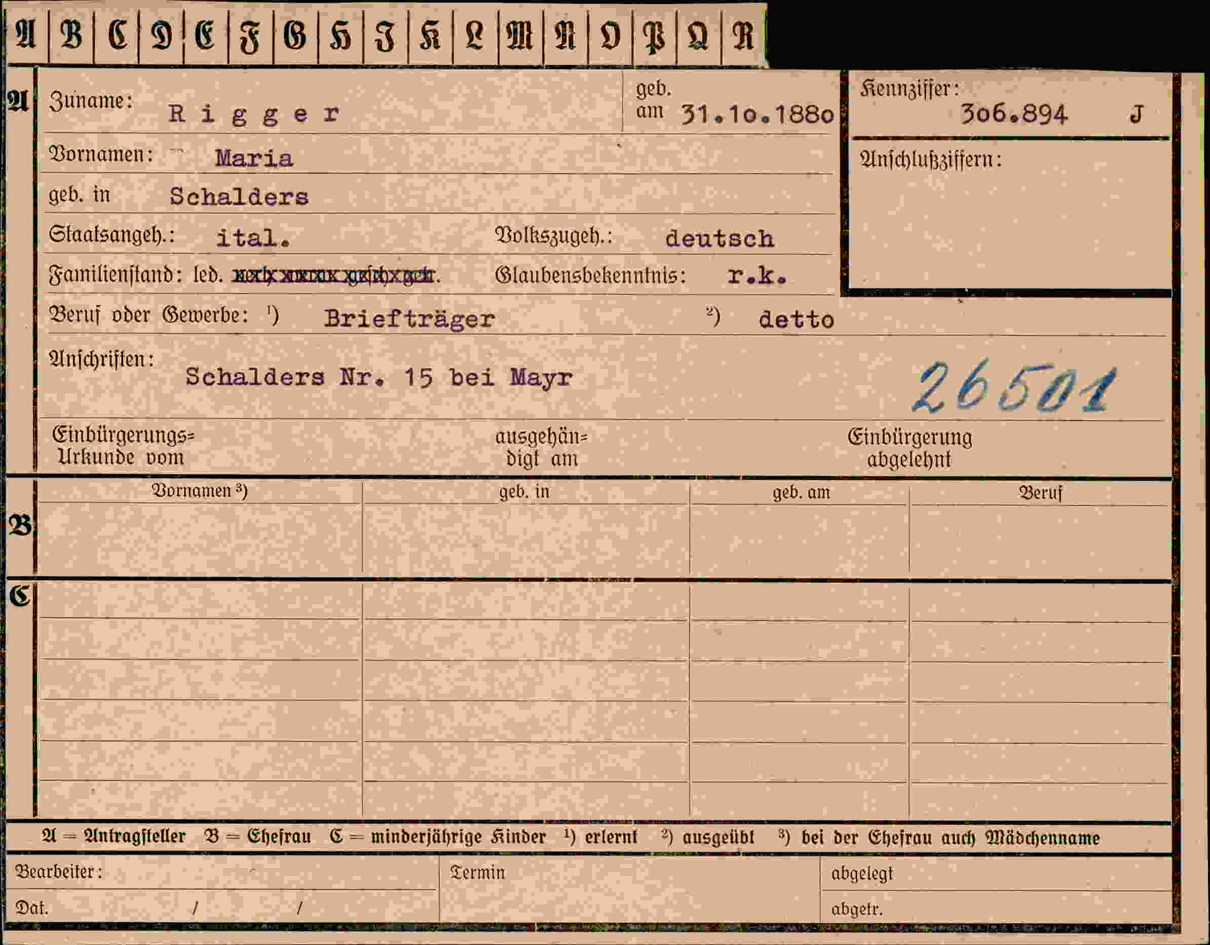 Vorderseite des Dokuments