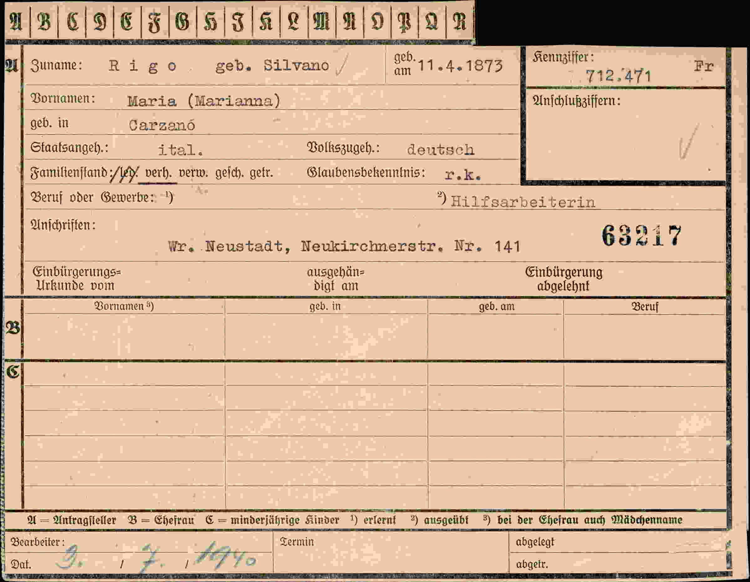 Vorderseite des Dokuments