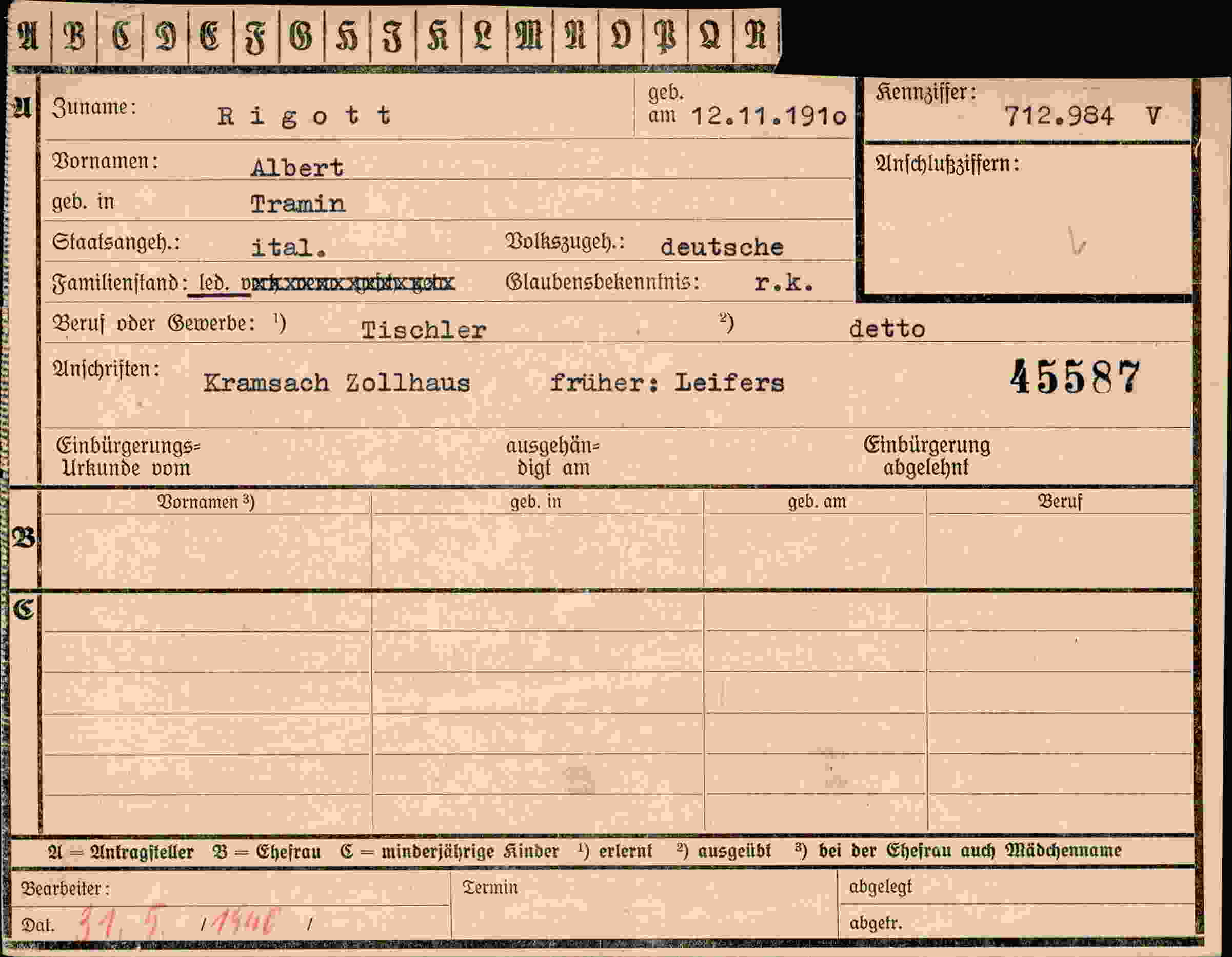 Dokument für Albert Rigott