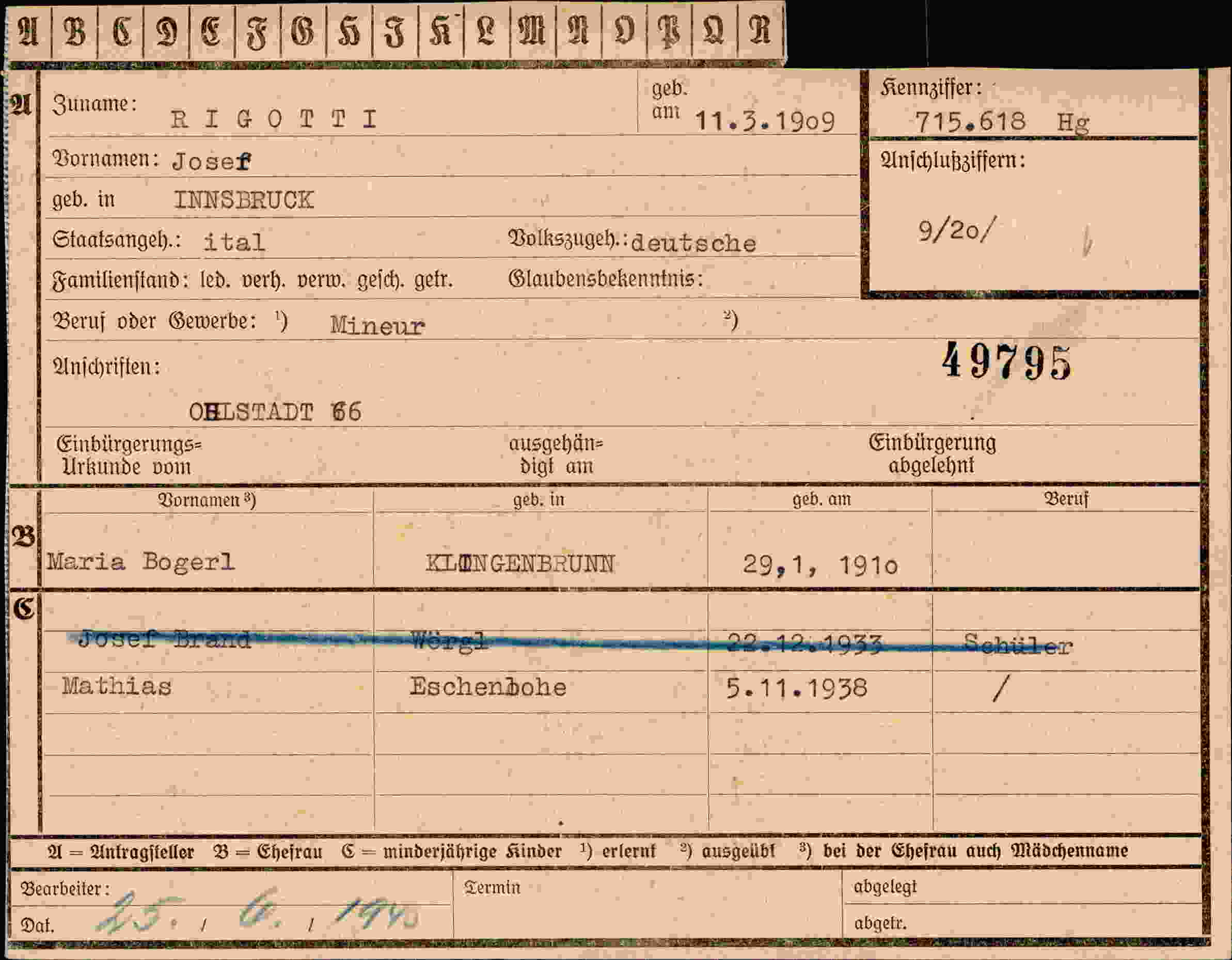 Vorderseite des Dokuments