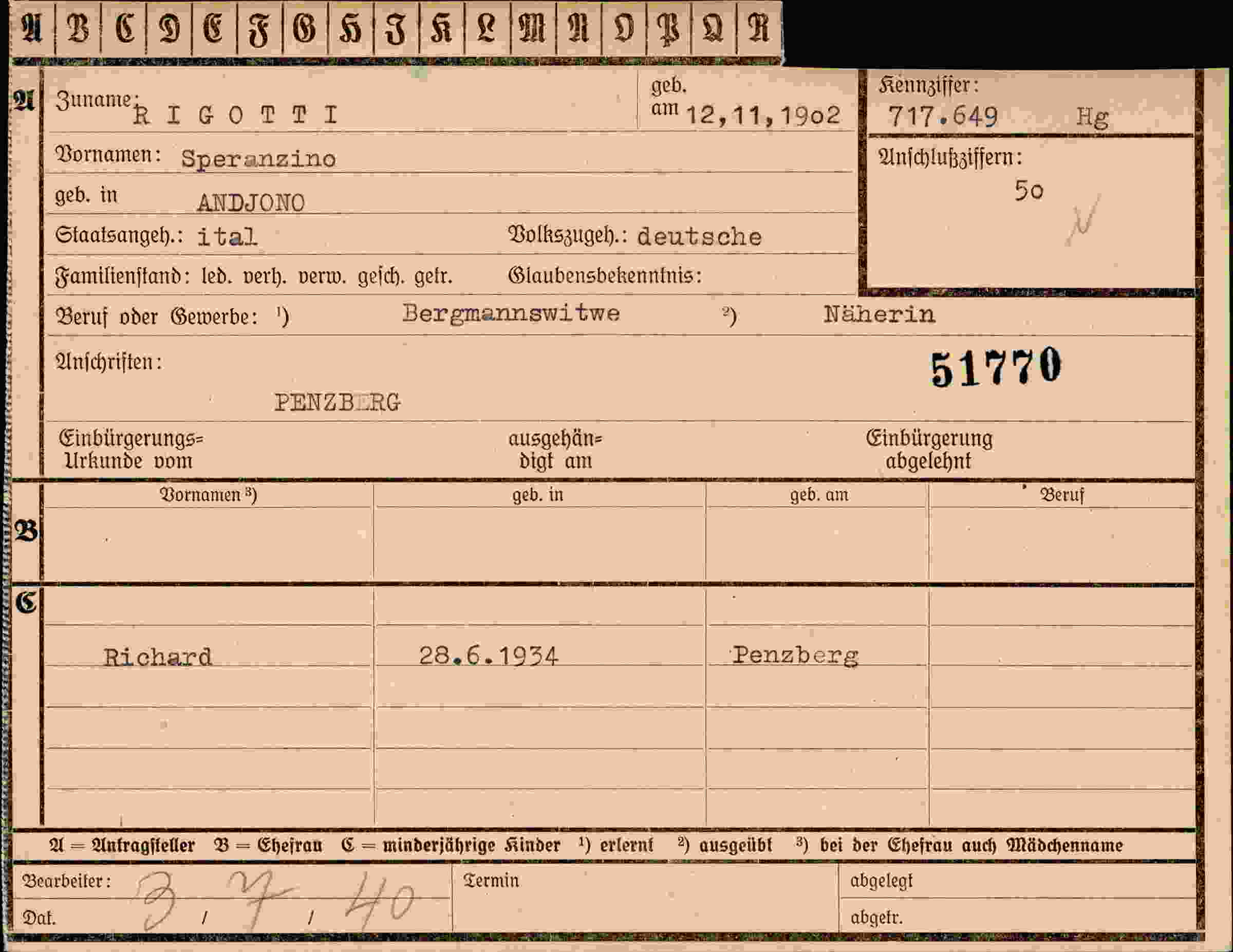 Vorderseite des Dokuments