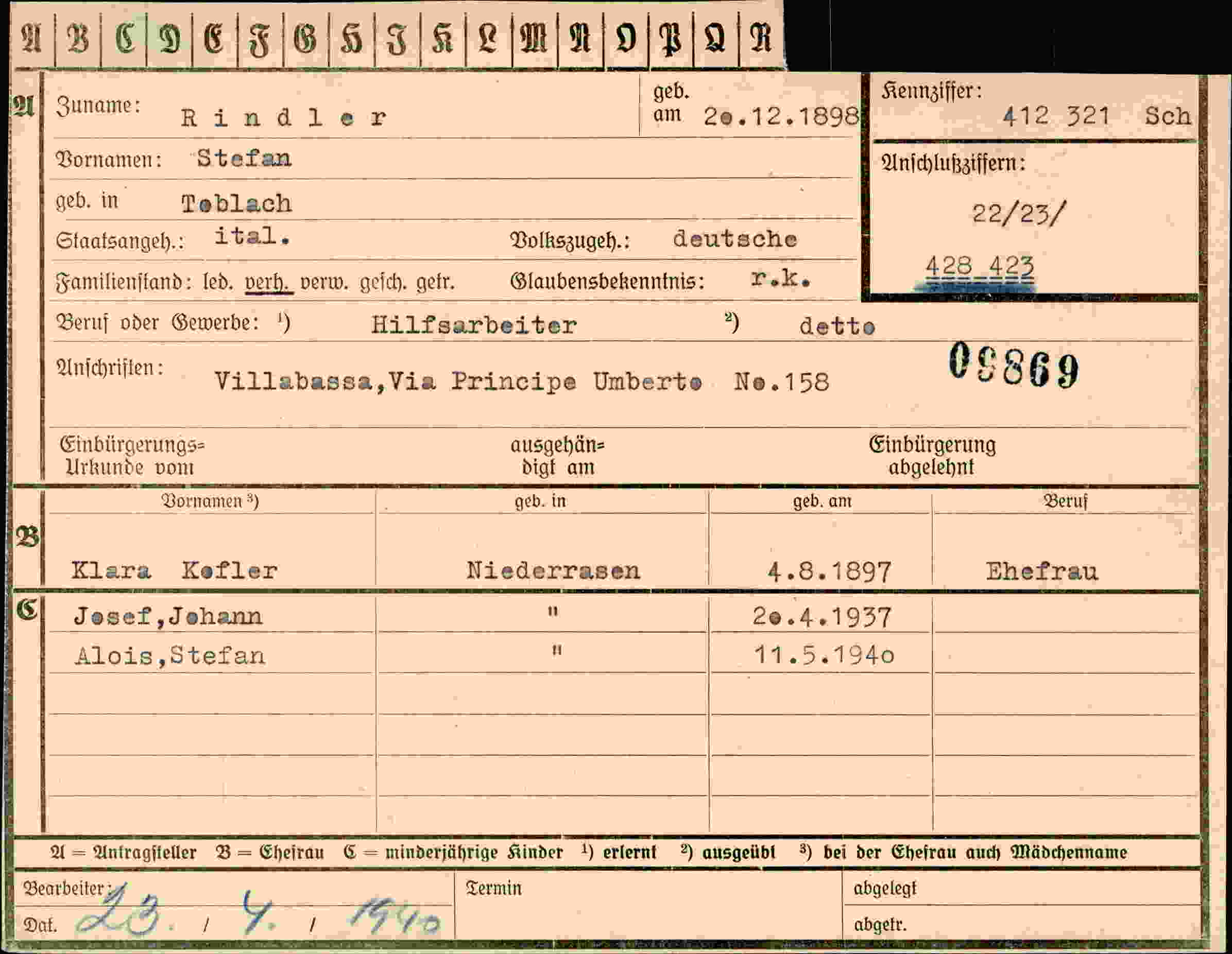 Vorderseite des Dokuments