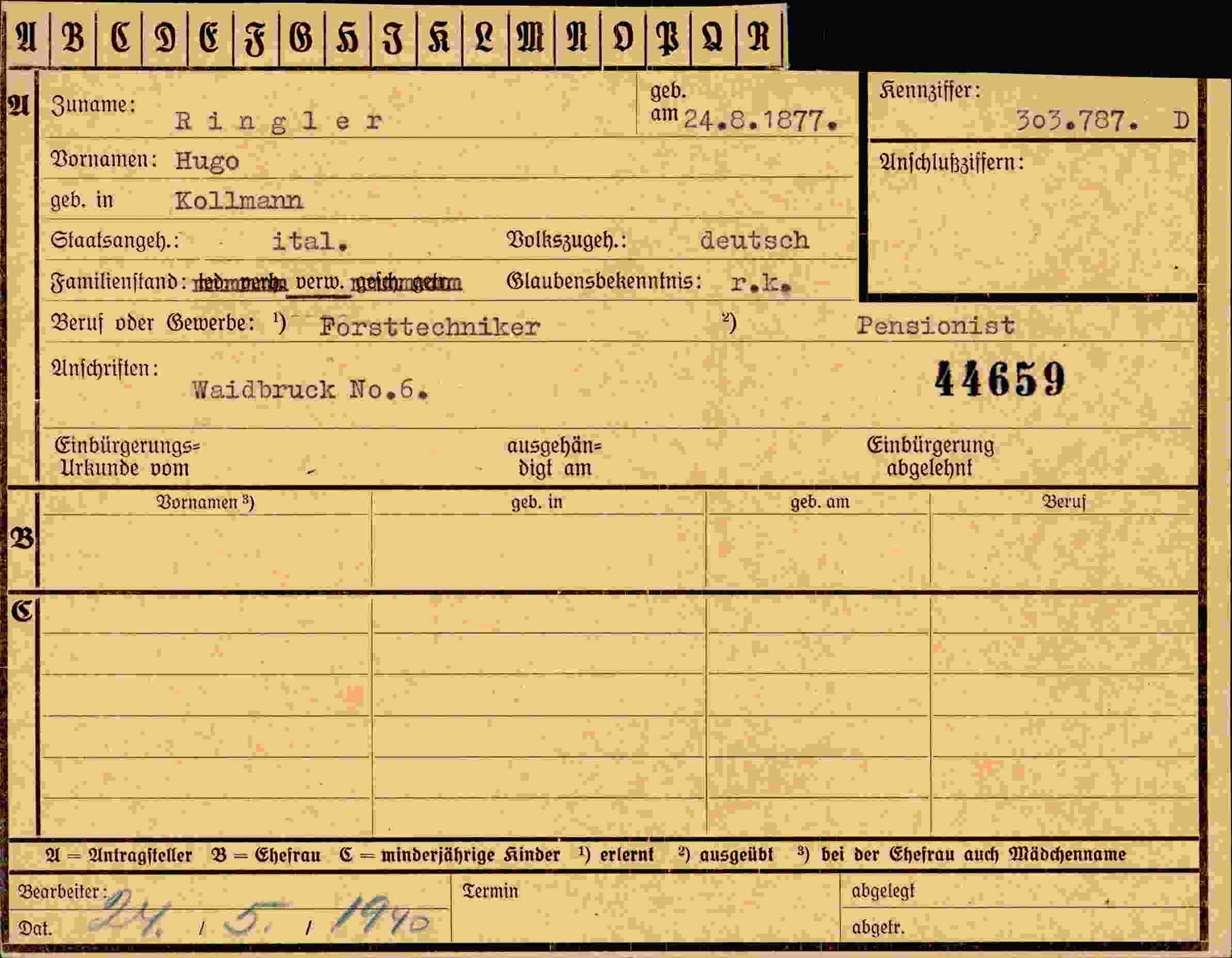 Dokument für Hugo Ringler