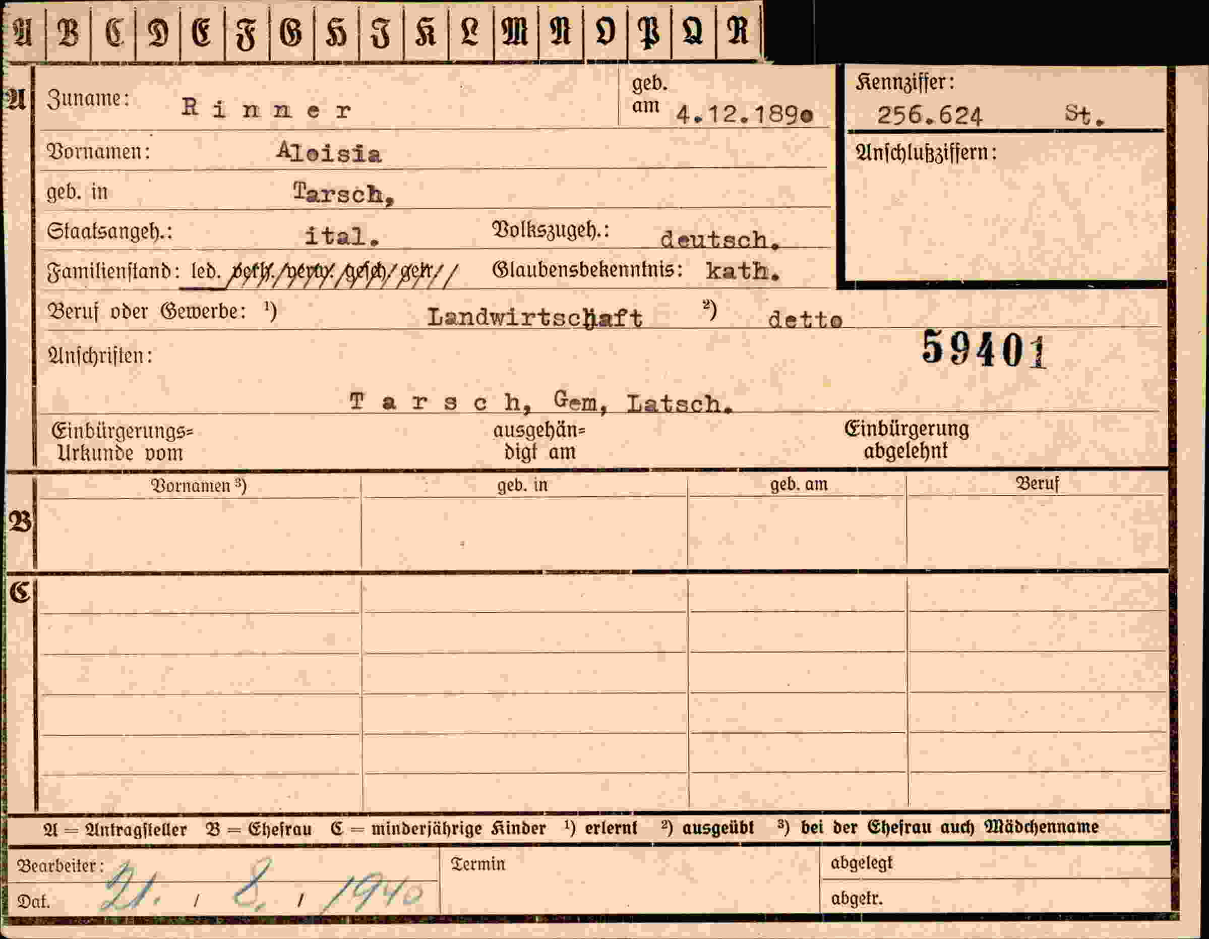 Vorderseite des Dokuments