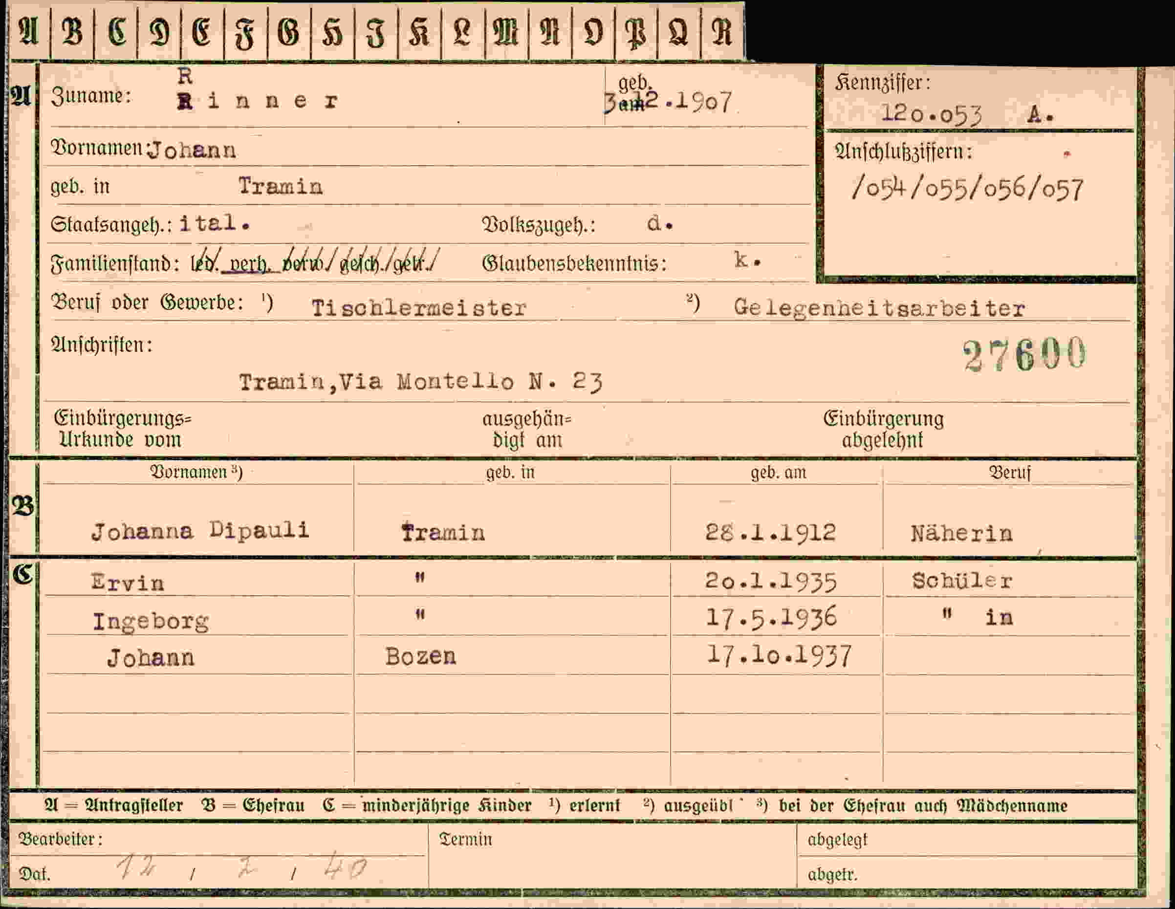Vorderseite des Dokuments