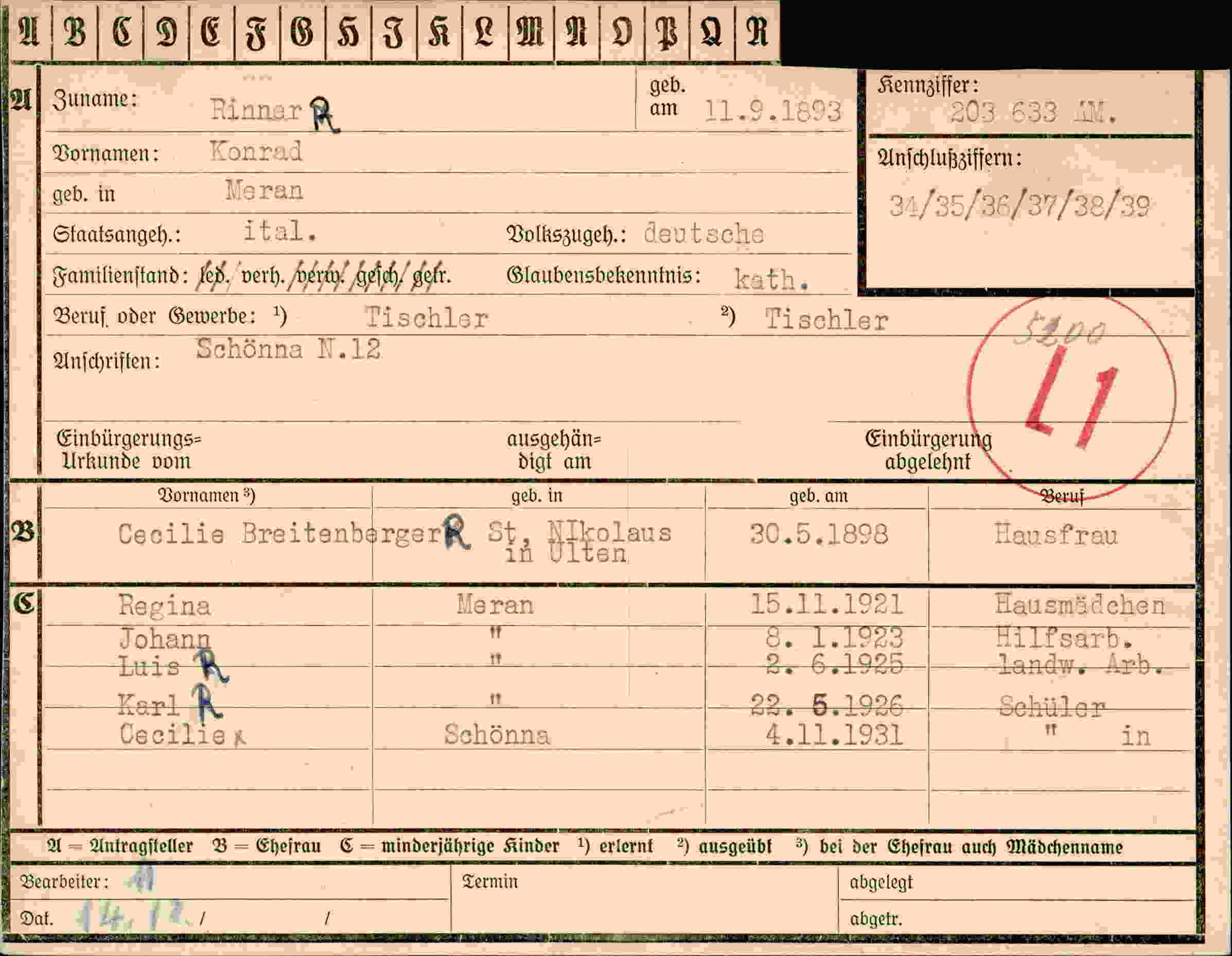 Vorderseite des Dokuments