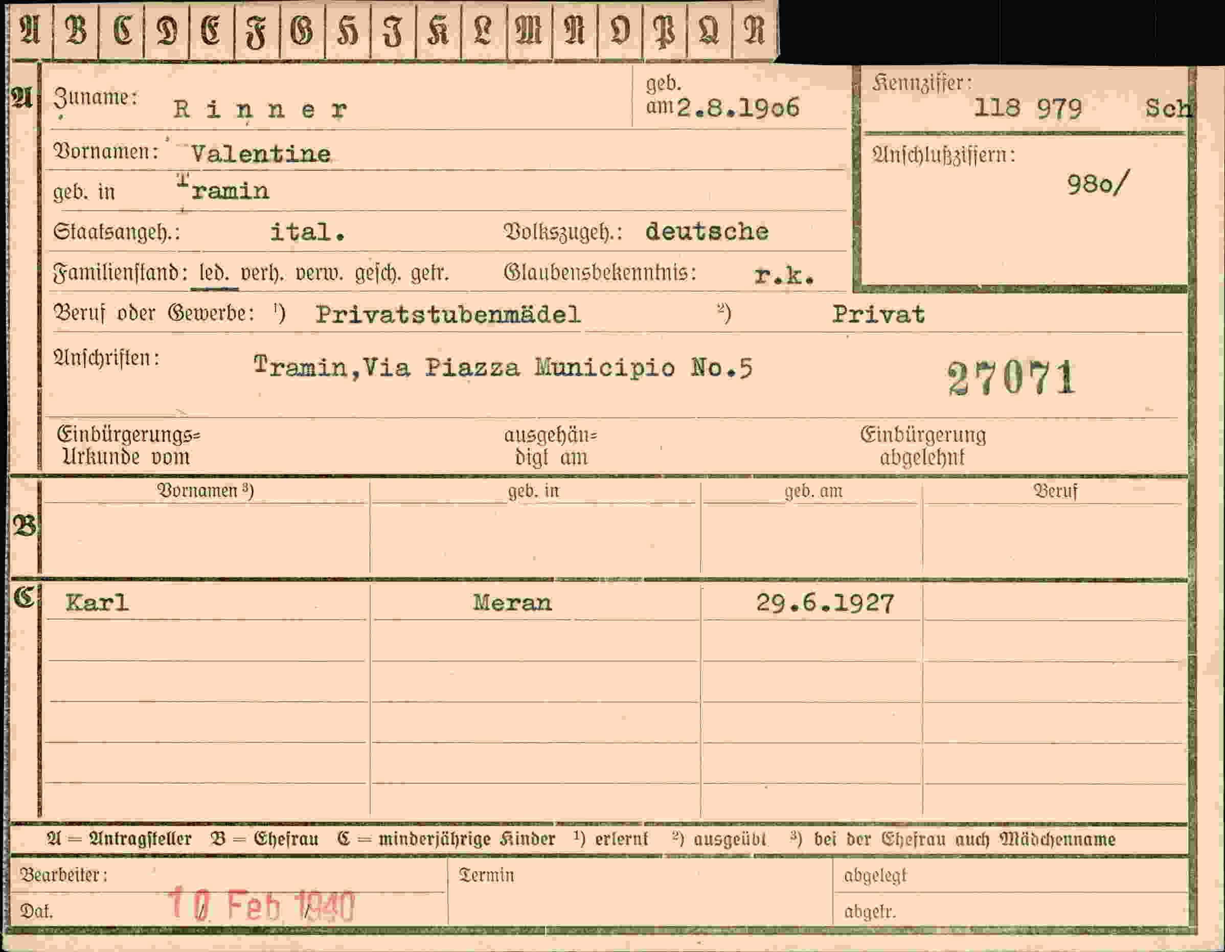 Vorderseite des Dokuments