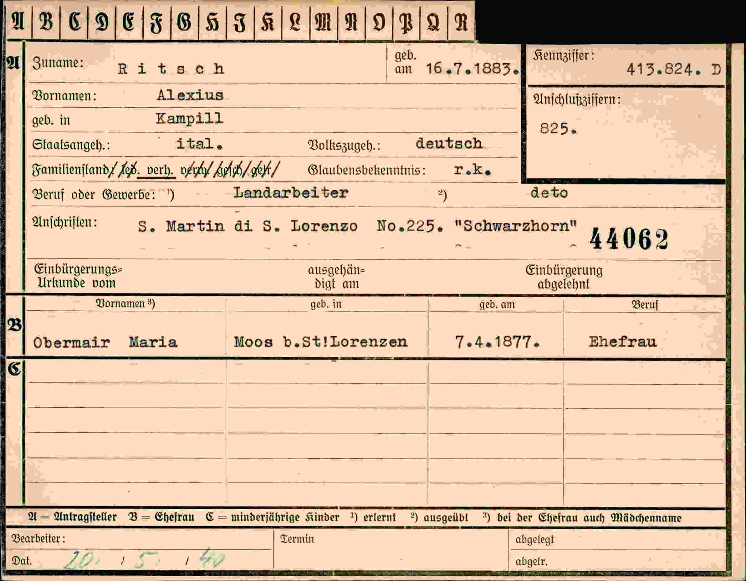 Dokument für Alexius Ritsch