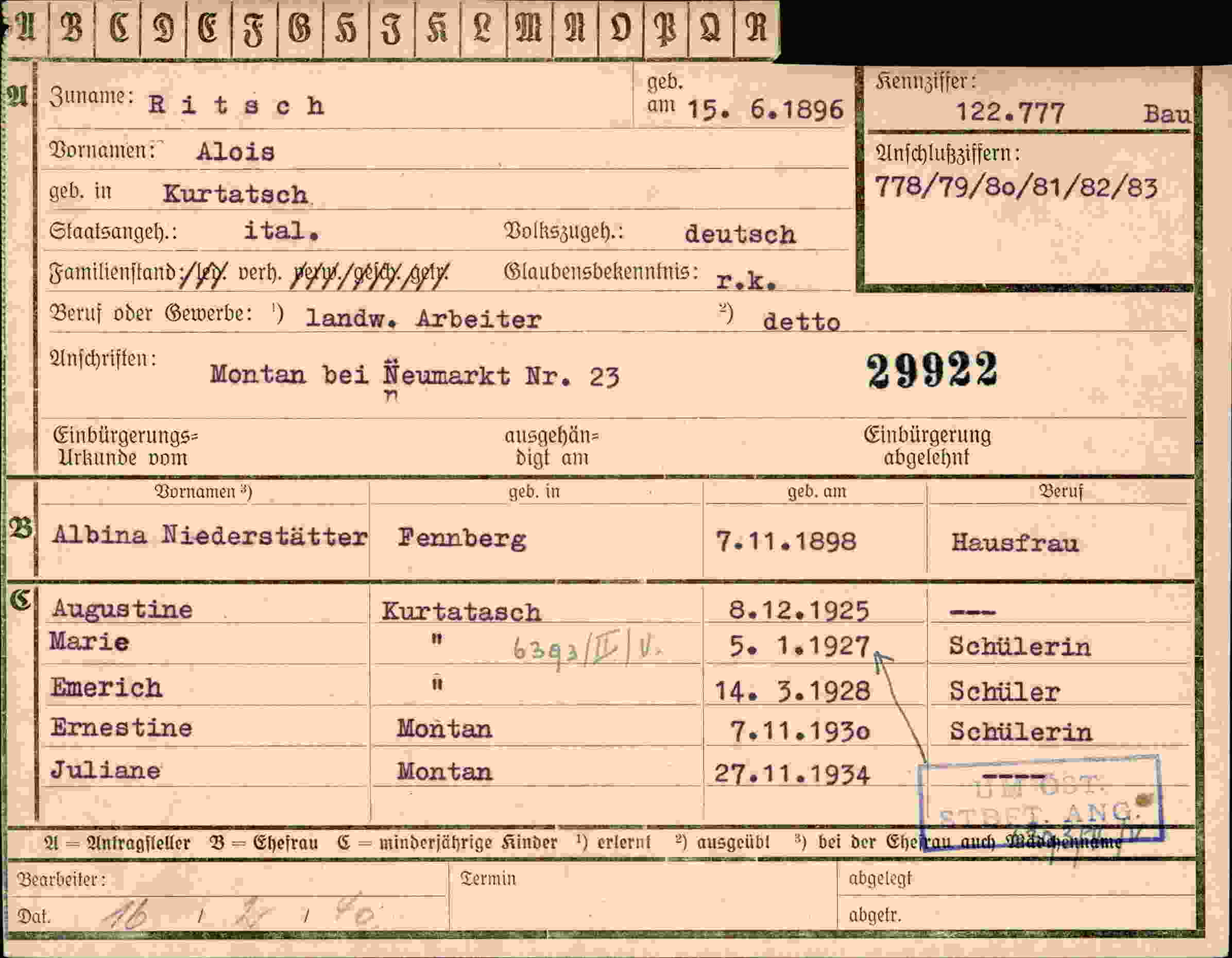 Dokument für Alois Ritsch
