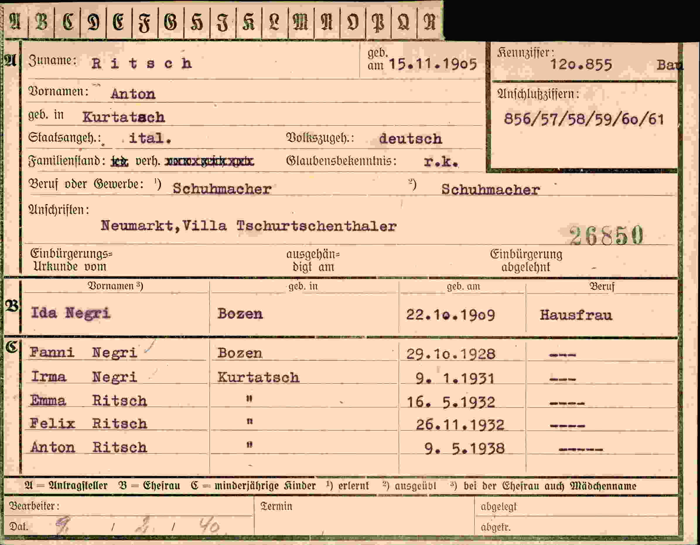 Dokument für Anton Ritsch