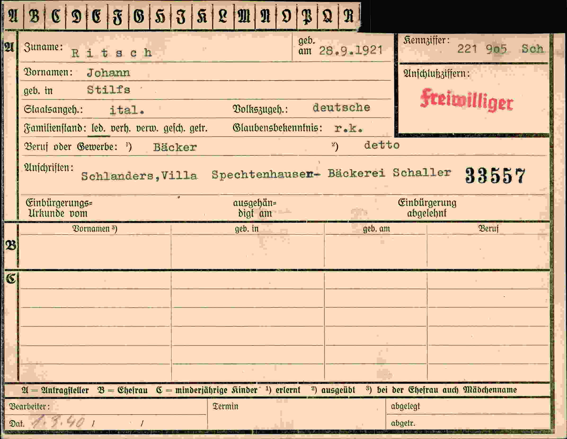 Vorderseite des Dokuments