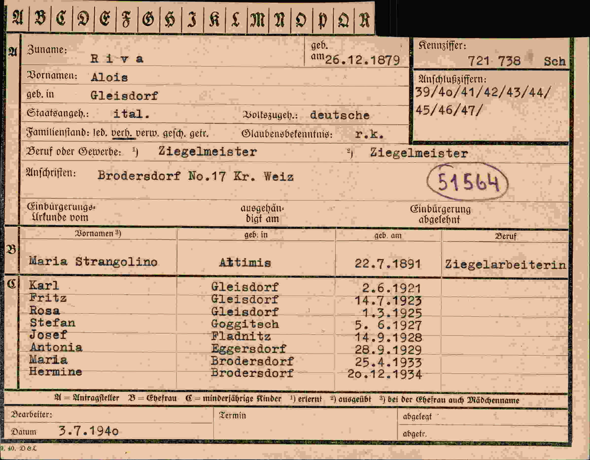 Dokument für Alois Riva