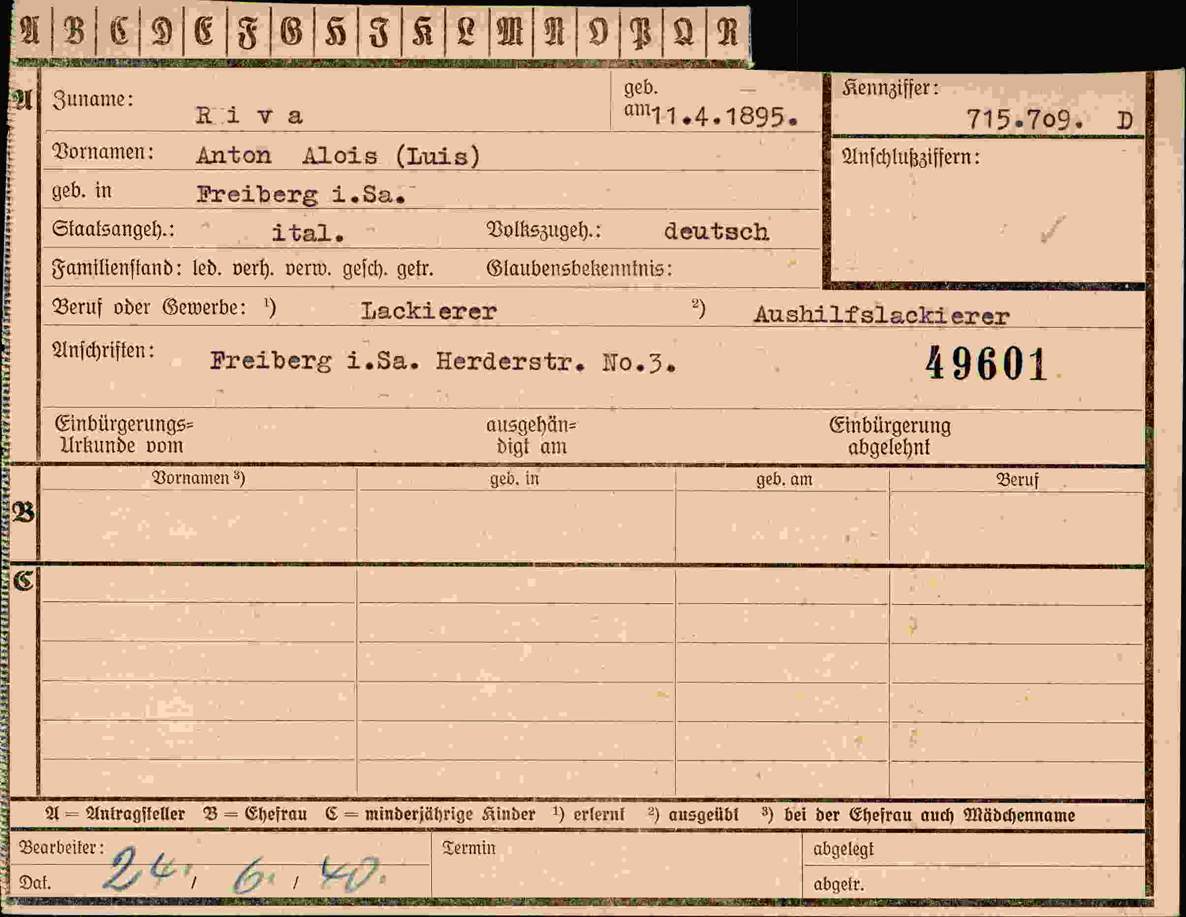 Dokument für Anton Alois Riva