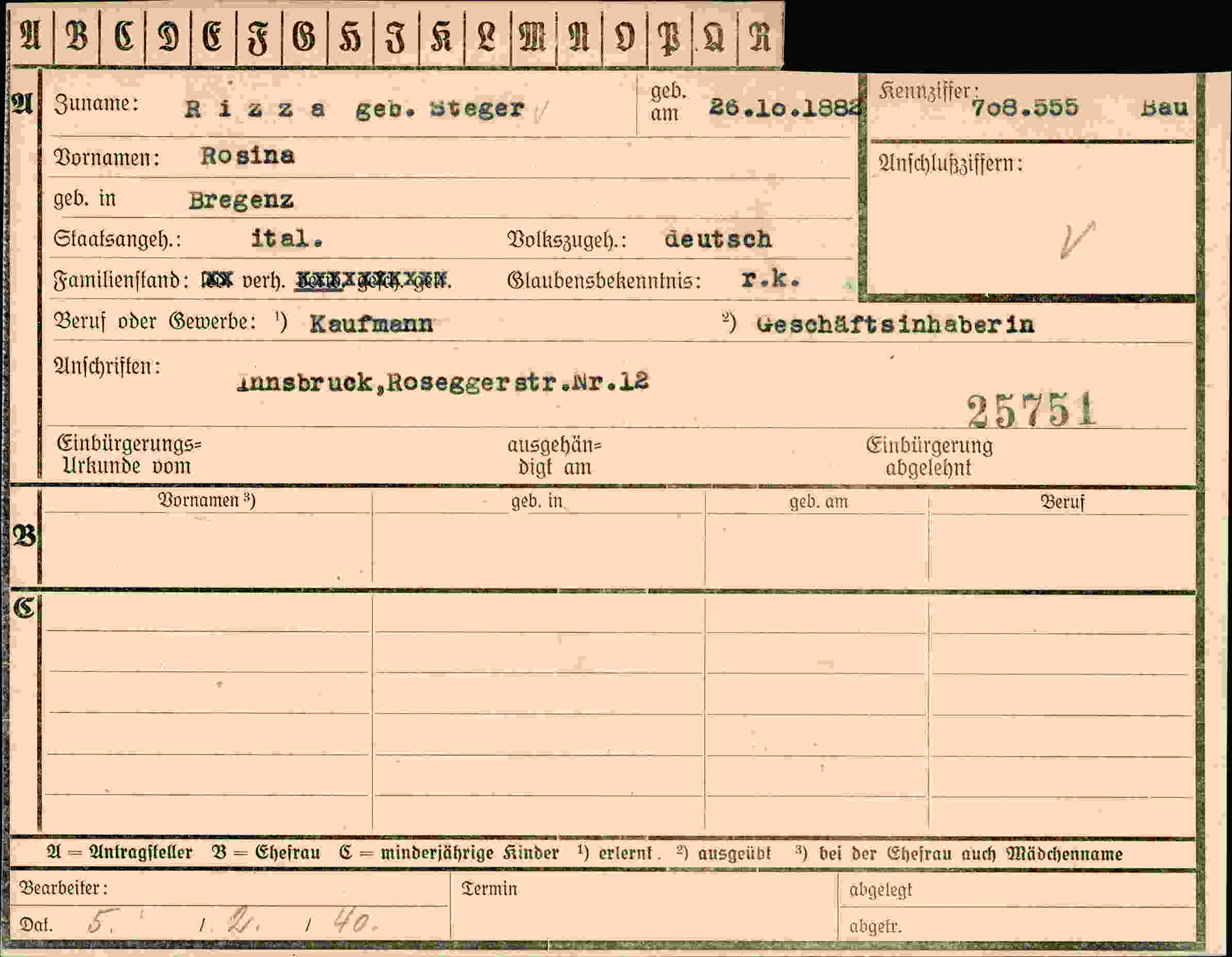 Dokument für Rosina Steger