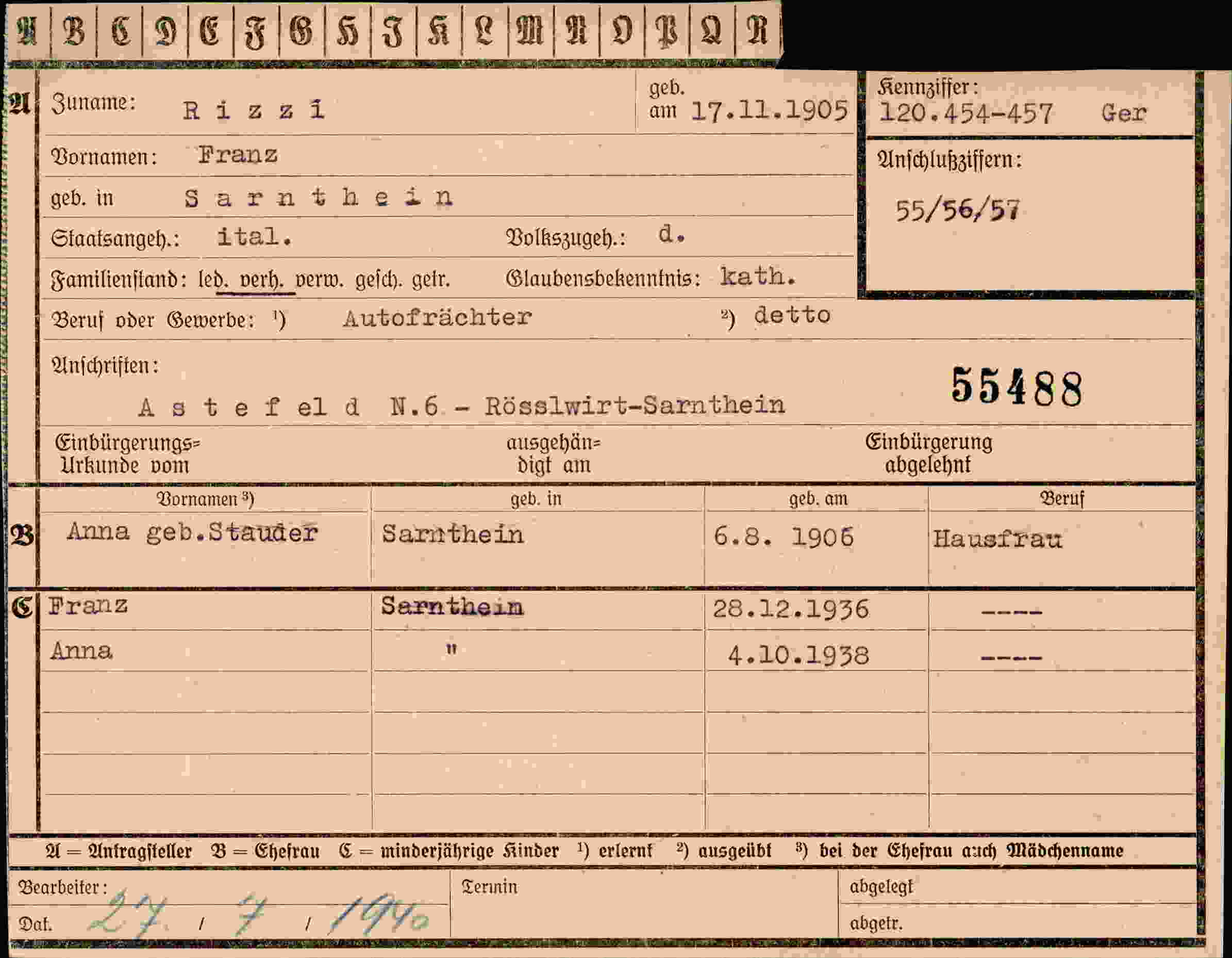 Dokument für Franz Rizi