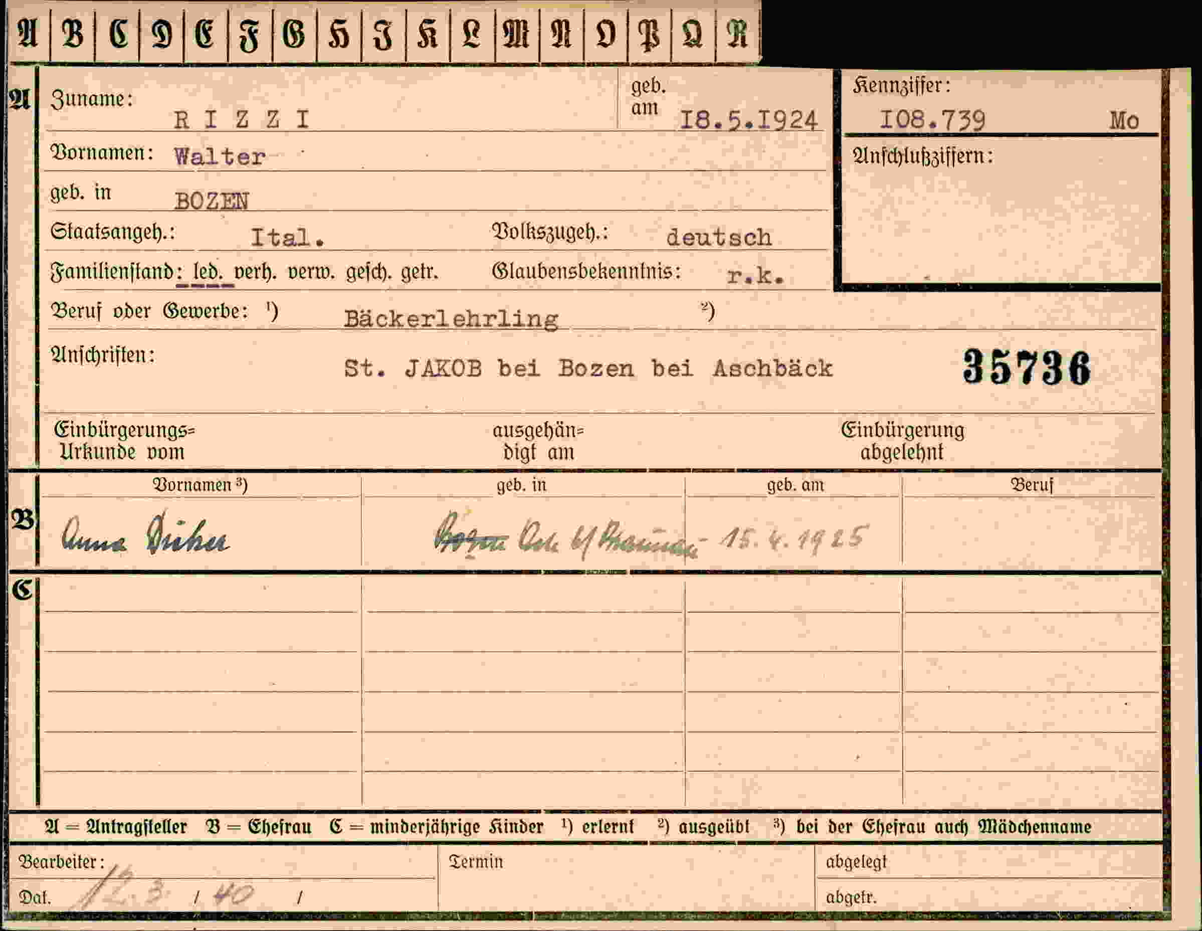 Dokument für Walter Rizi