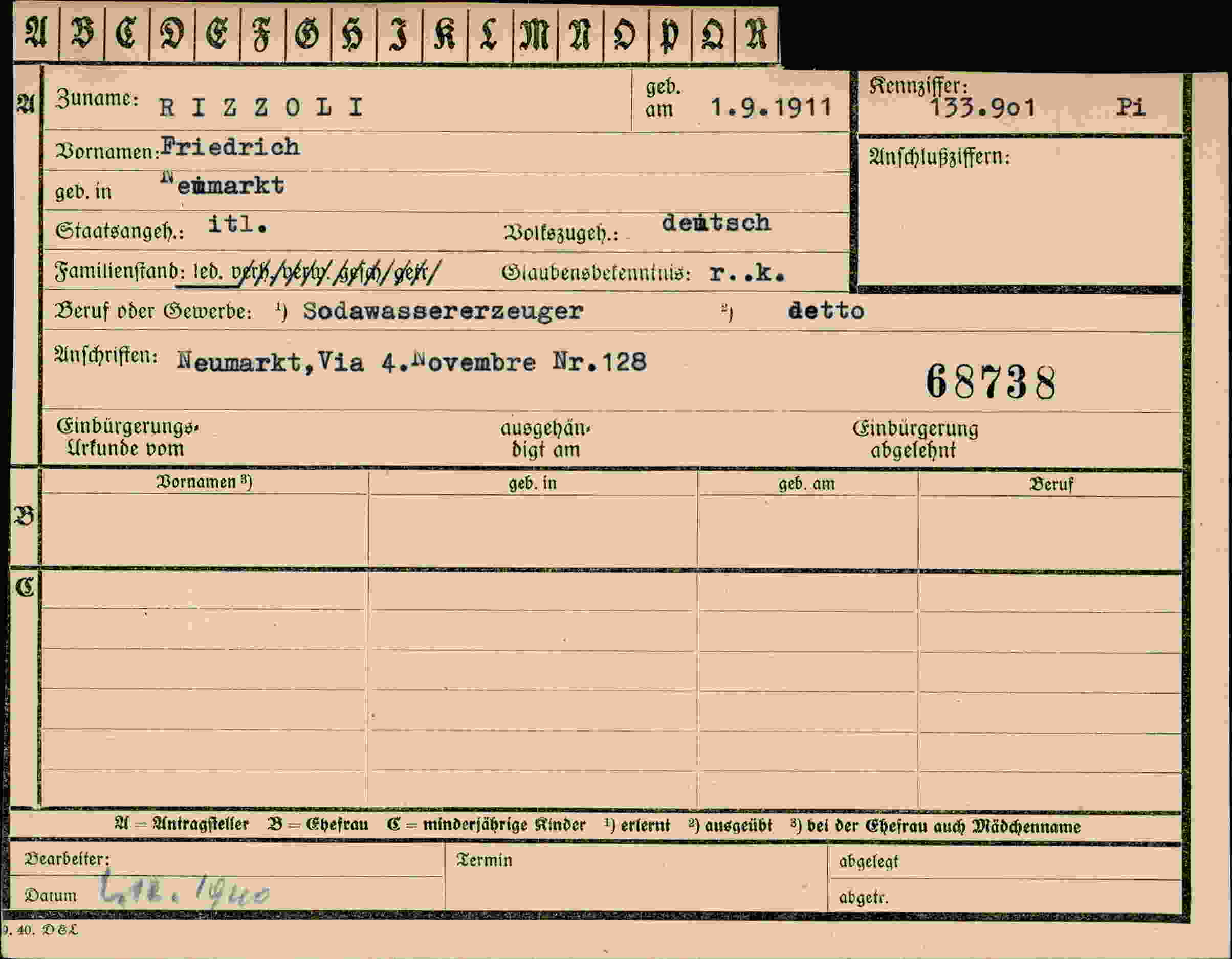 Dokument für Friedrich Rizzoli