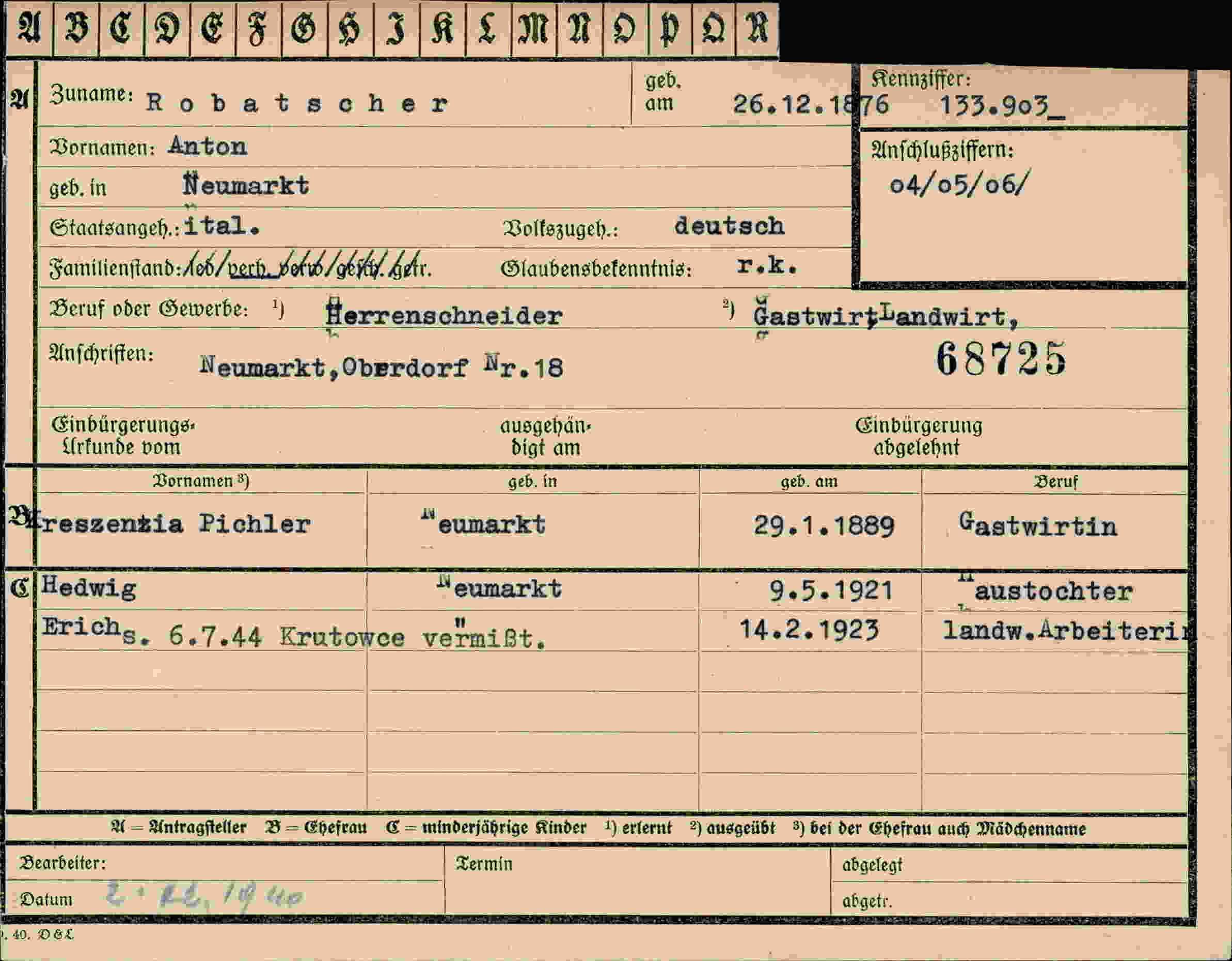 Dokument für Anton Robatscher