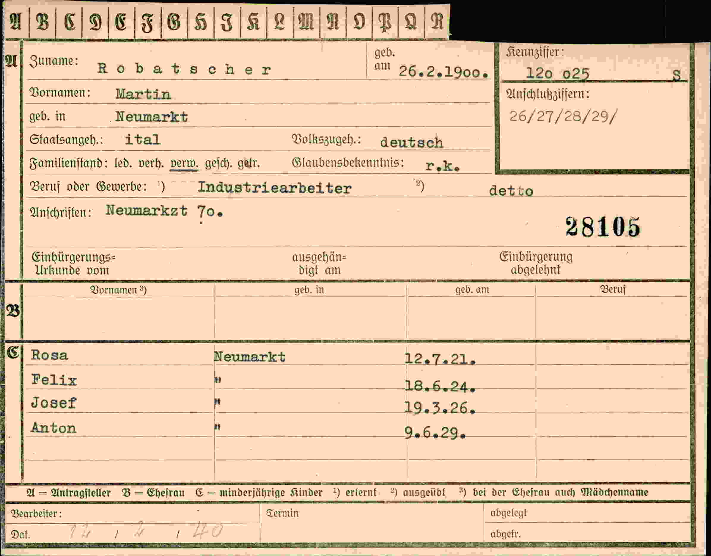 Vorderseite des Dokuments