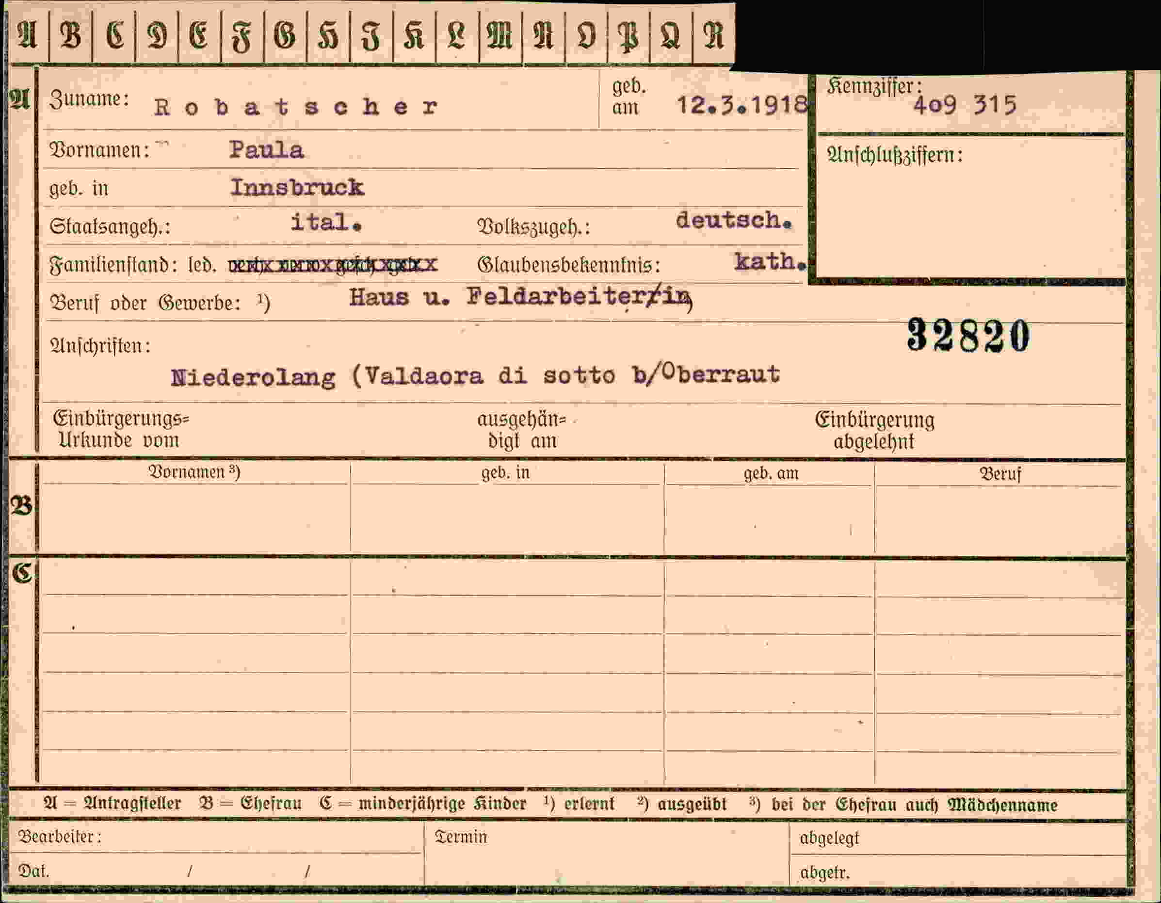 Vorderseite des Dokuments