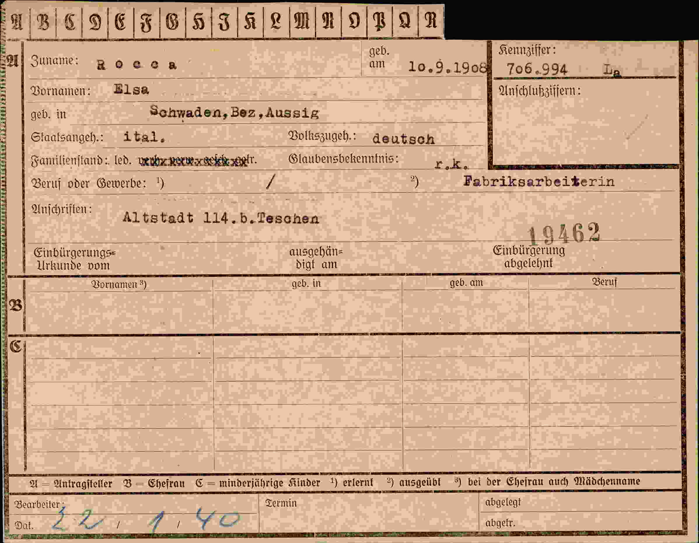 Vorderseite des Dokuments